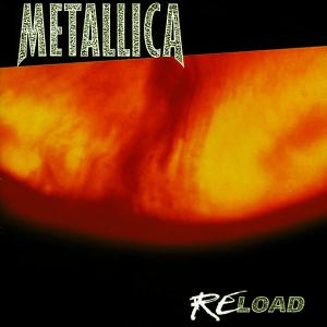Metallica-Albumcover. Abstraktes feuriges Muster in Orange und Schwarz. Dunkler Hintergrund.