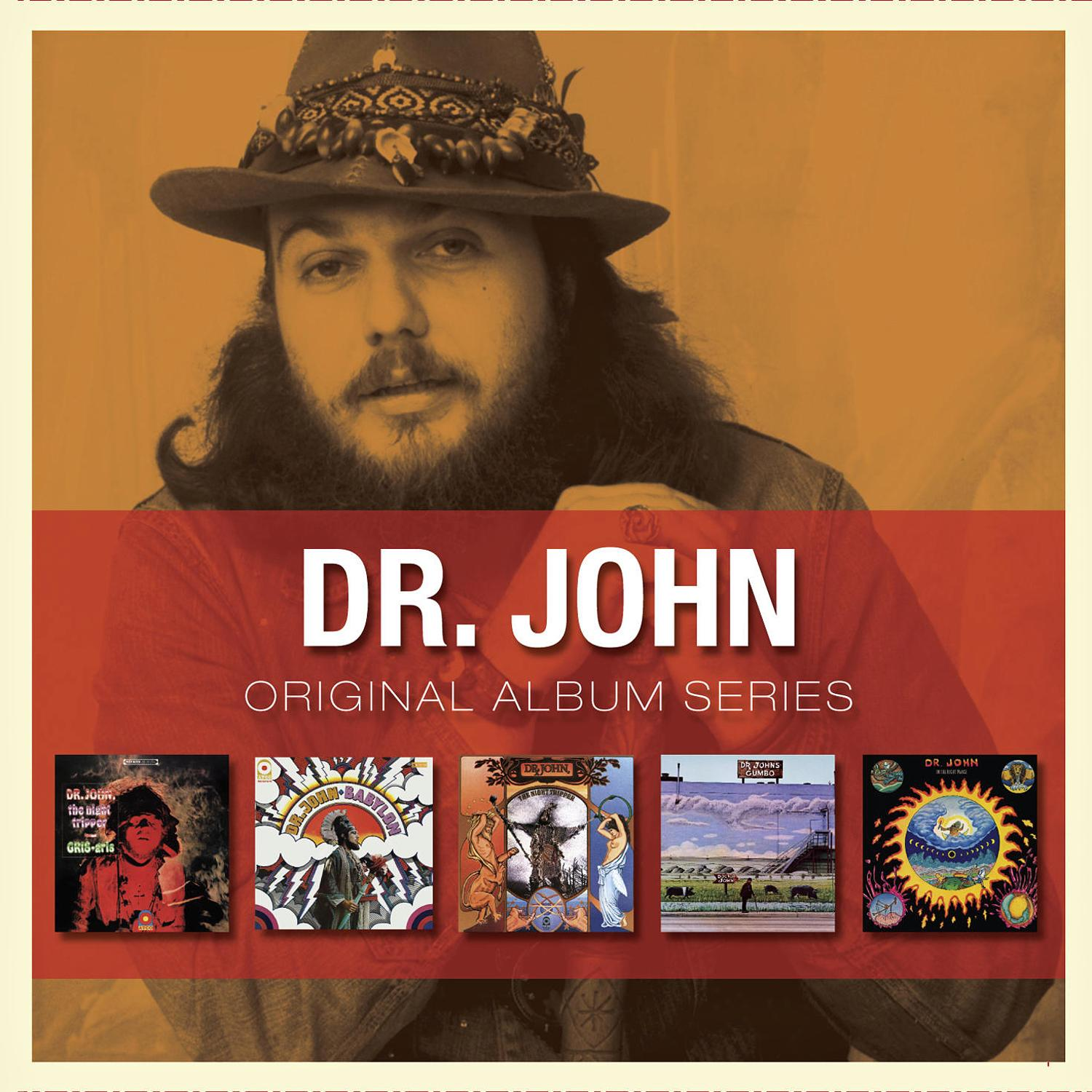 Albumcover mit Dr. John, Hüten und mehreren Albumcovern darunter. Text: 'Original Album Series'.