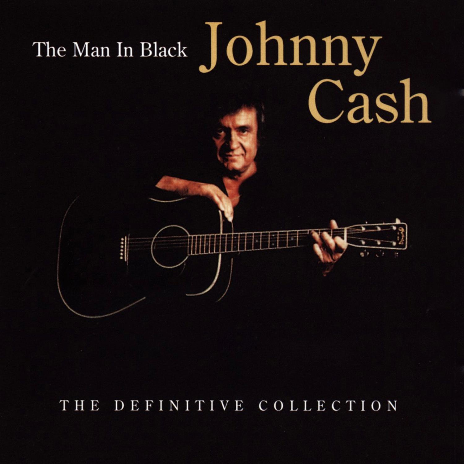 Johnny Cash mit Gitarre, Text 'The Definitive Collection'.