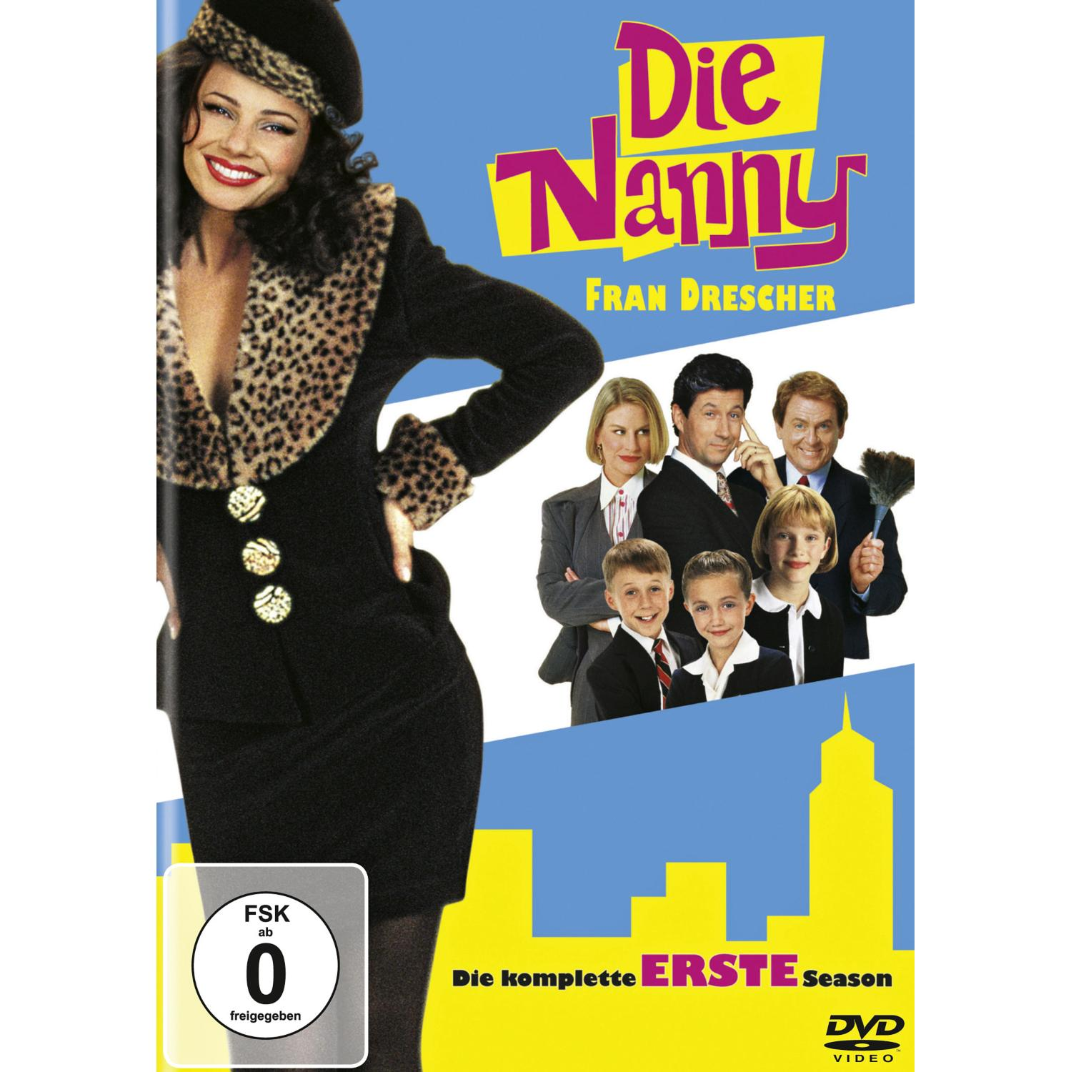 DVD-Cover von 'Die Nanny'. Fran Drescher in schwarzem Outfit mit Leopardenkragen.