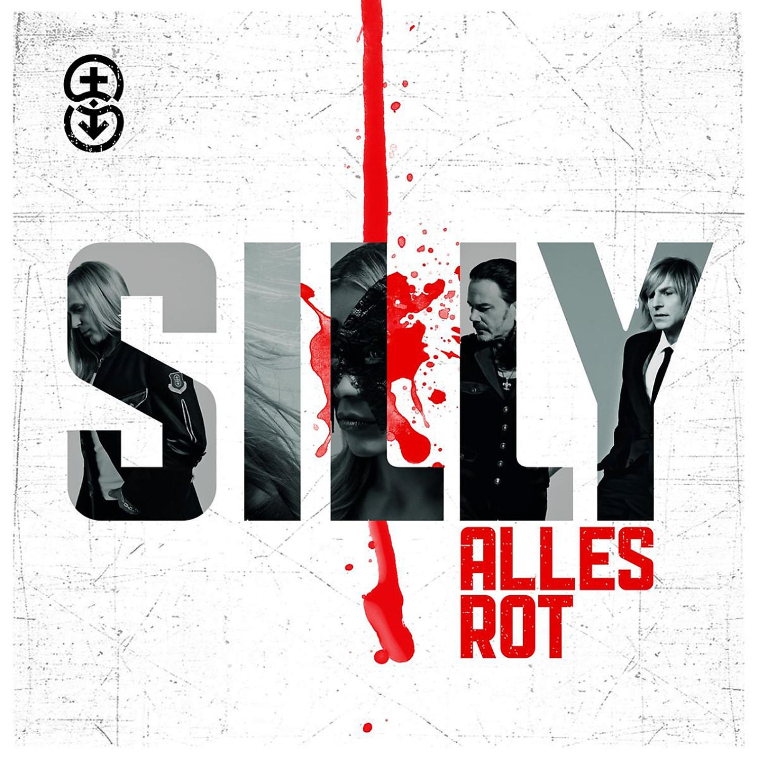 Albumcover mit dem Wort 'SILLY' und 'ALLES ROT' in Rot, mit Gesichtern und einem Blutstreifen.
