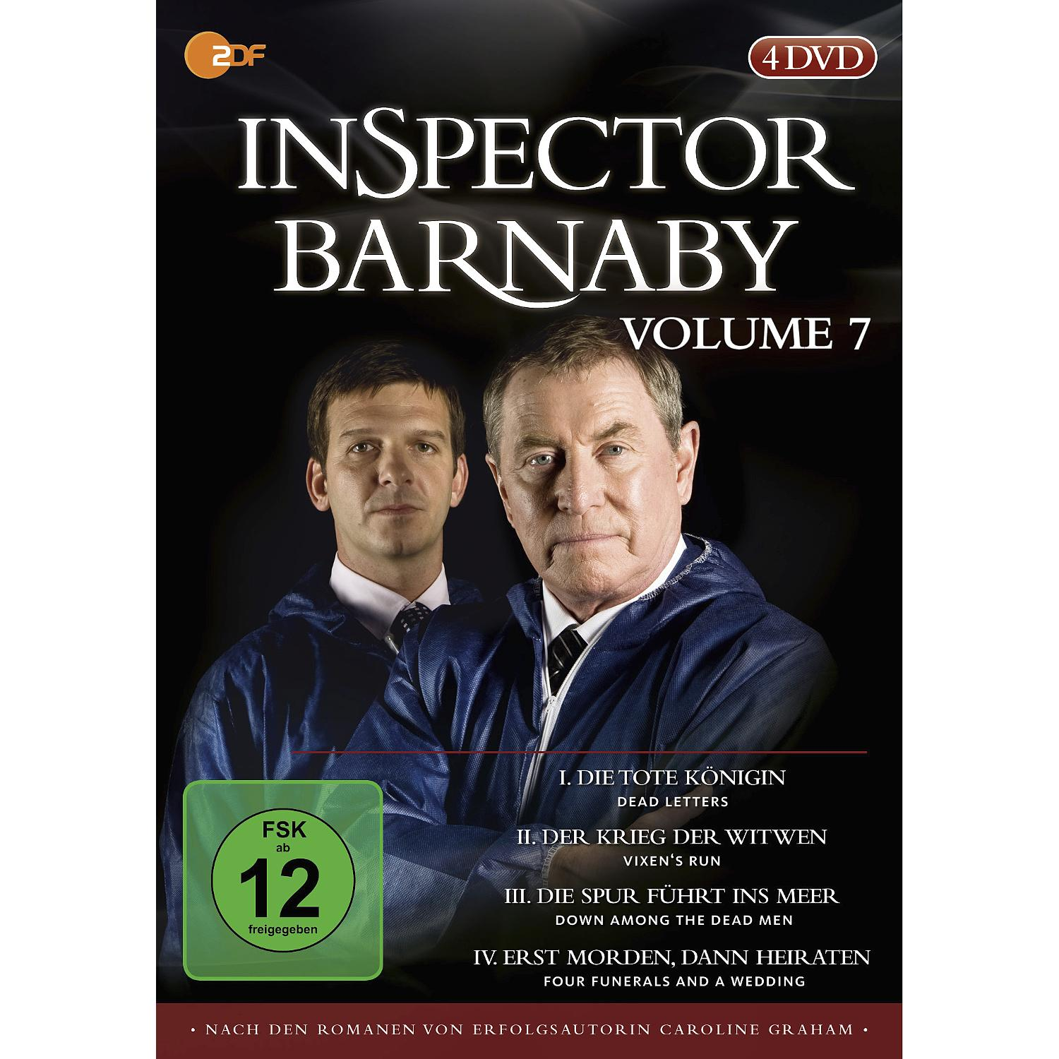 DVD-Cover für 'Inspector Barnaby'. Zwei Männer in Mänteln, Serientitel und grünes Siegel.