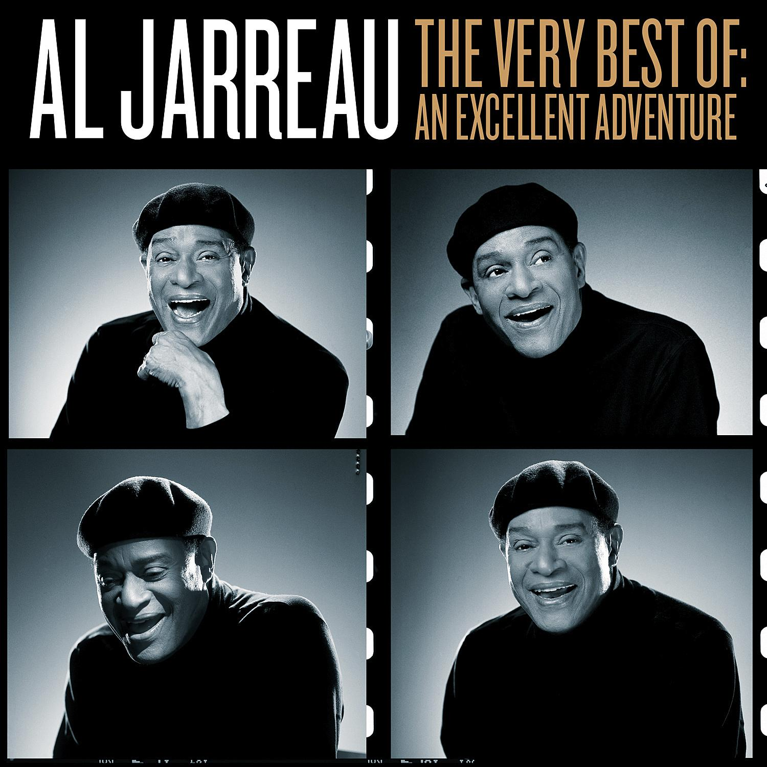 Albumcover, Al Jarreau in Baskenmütze, lächelnd, mit Text: The Very Best Of: An Excellent Adventure.