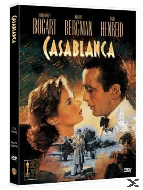 DVD-Cover von 'Casablanca'. Romantische Szene mit Humphrey Bogart und Ingrid Bergman.