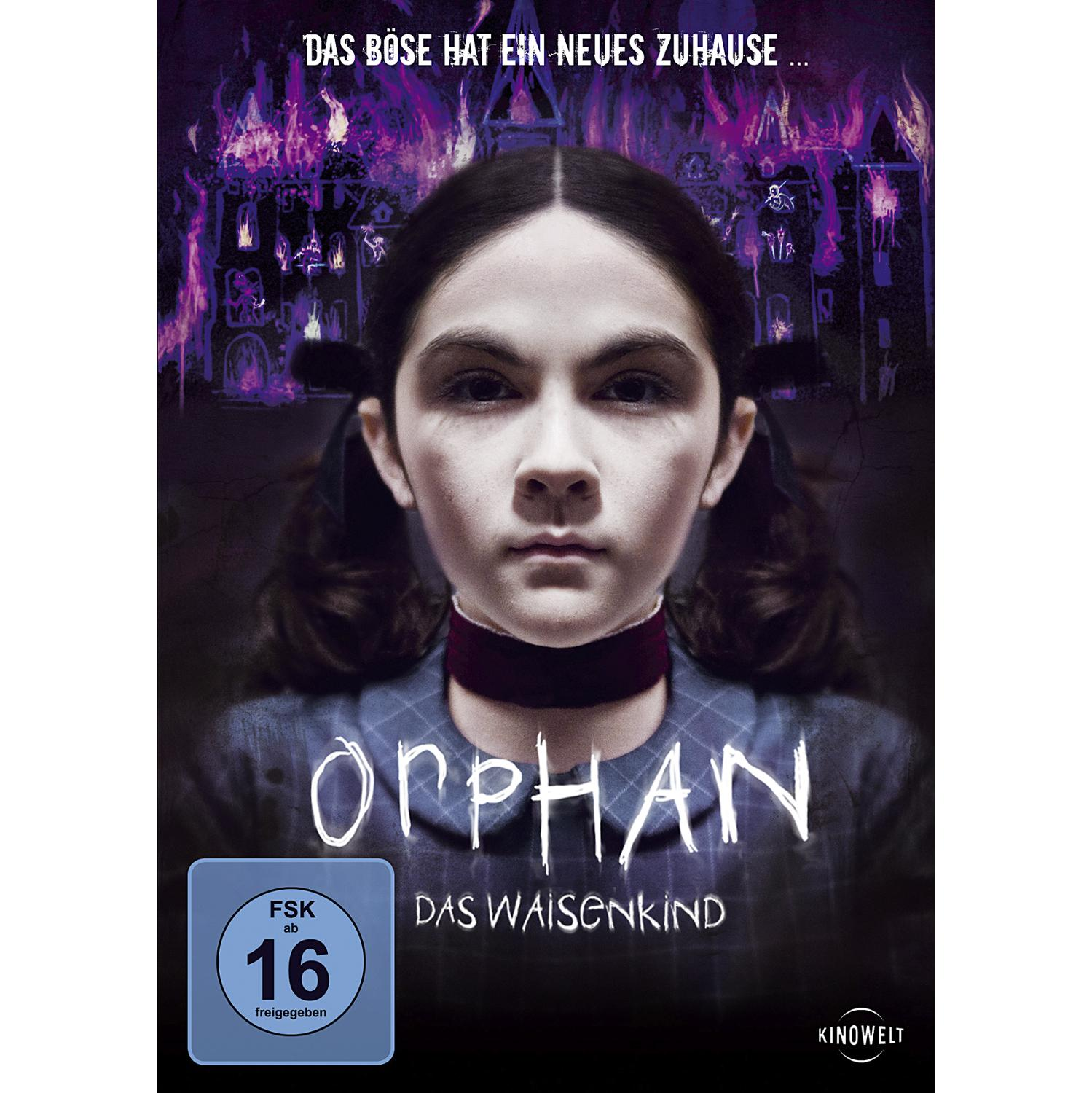 DVD-Cover für 'Orphan'. Zeigt ein Mädchen in blauem Kleid mit Zöpfen und den Filmtitel.