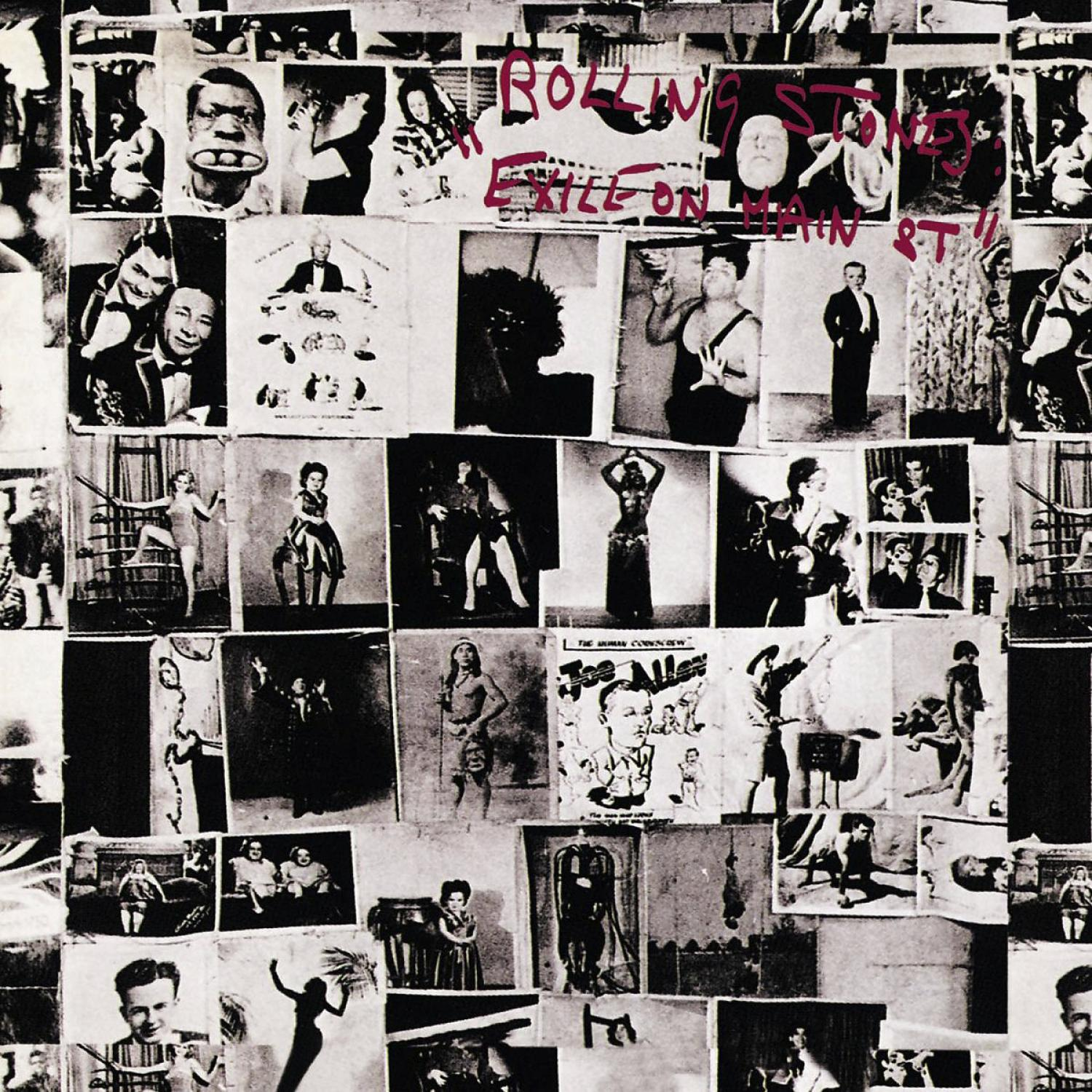 Albumcover-Collage von Fotos. Eine Mischung aus Schwarzweißbildern mit Text oben.