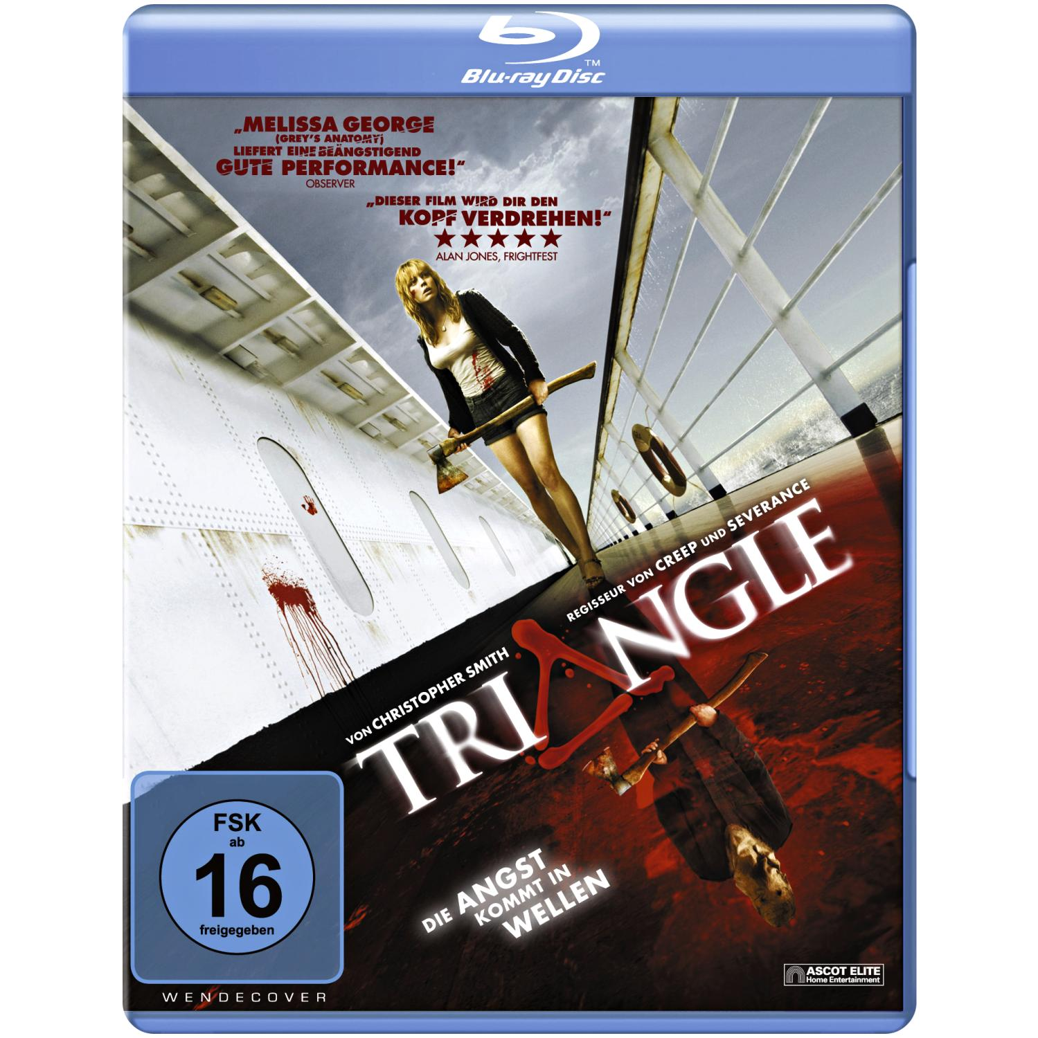 Filmposter mit Frau mit Axt auf Schiff.
