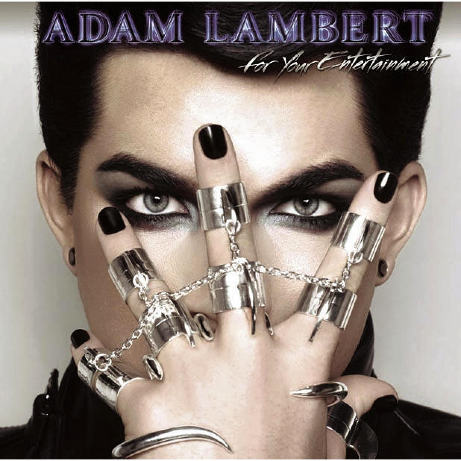 Adam Lambert Albumcover: Mann mit Hand davor, Ringe tragend, dunkles Make-up und schwarze Nägel.