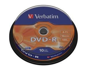 Ein Stapel Verbatim DVD-R-Discs in einer schwarzen Hülle.