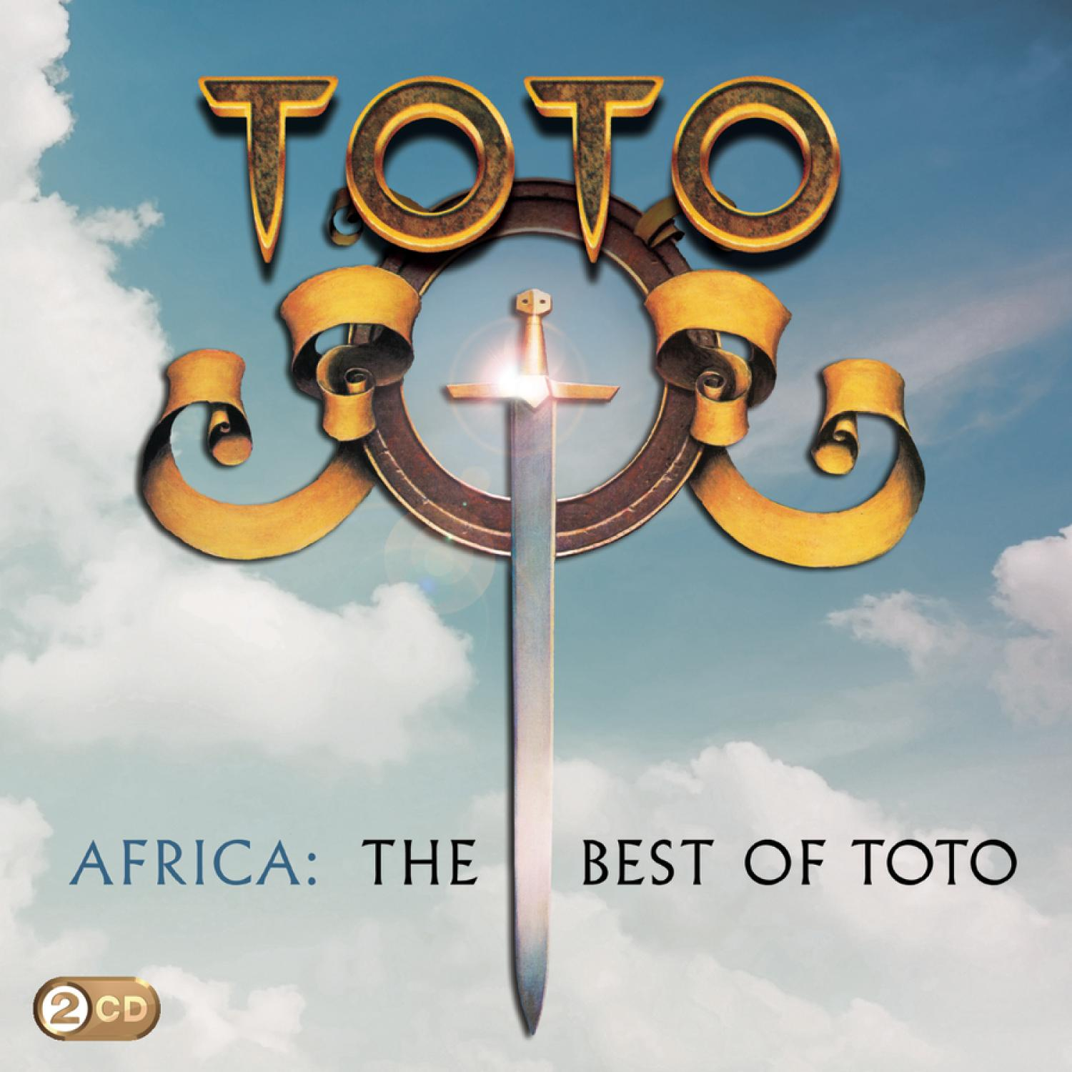 Albumcover mit dem Wort 'TOTO' oben. Ein Schwert ist in der Mitte mit dem Text 'Africa' und 'Best Of'.