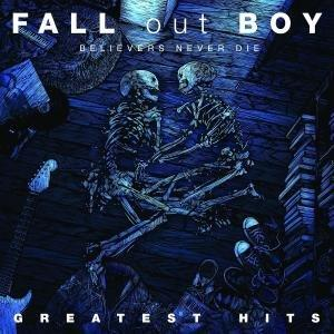 Albumcover von 'Fall Out Boy' mit zwei sich umarmenden Skeletten, mit Bandnamen.