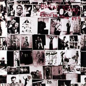 Albumcover mit einer Collage aus Schwarzweißfotos. Der Albumname lautet 'Exile on Main St'.
