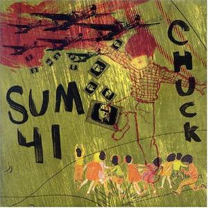 Albumcover-Artwork mit einer Zeichnung einer Figur und Kindern darunter, mit Flugzeugen und den Worten SUM 41 und CHUCK.