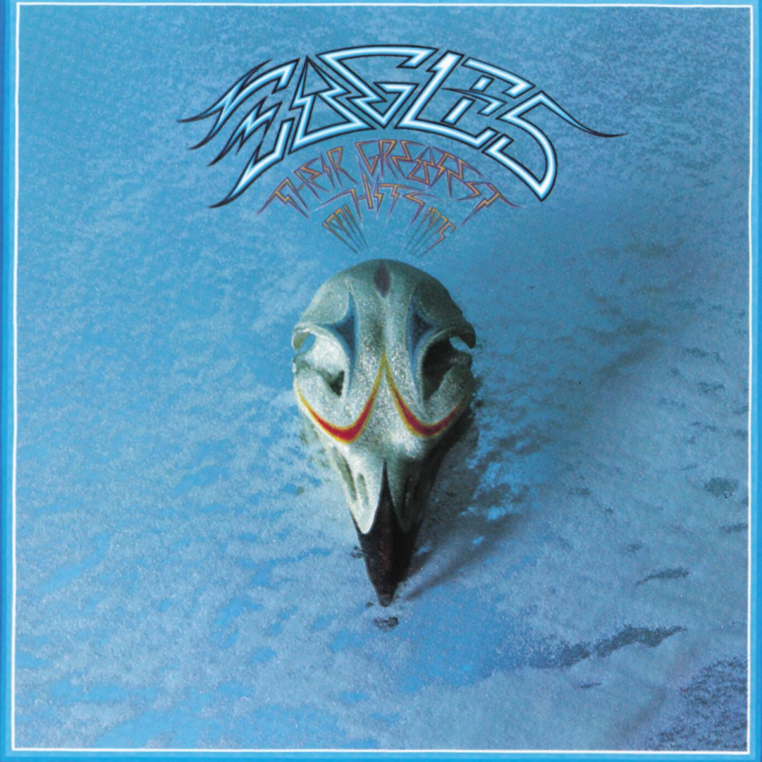 Albumcover: The Eagles' Greatest Hits. Ein Schädel mit blau-weißem Hintergrund.