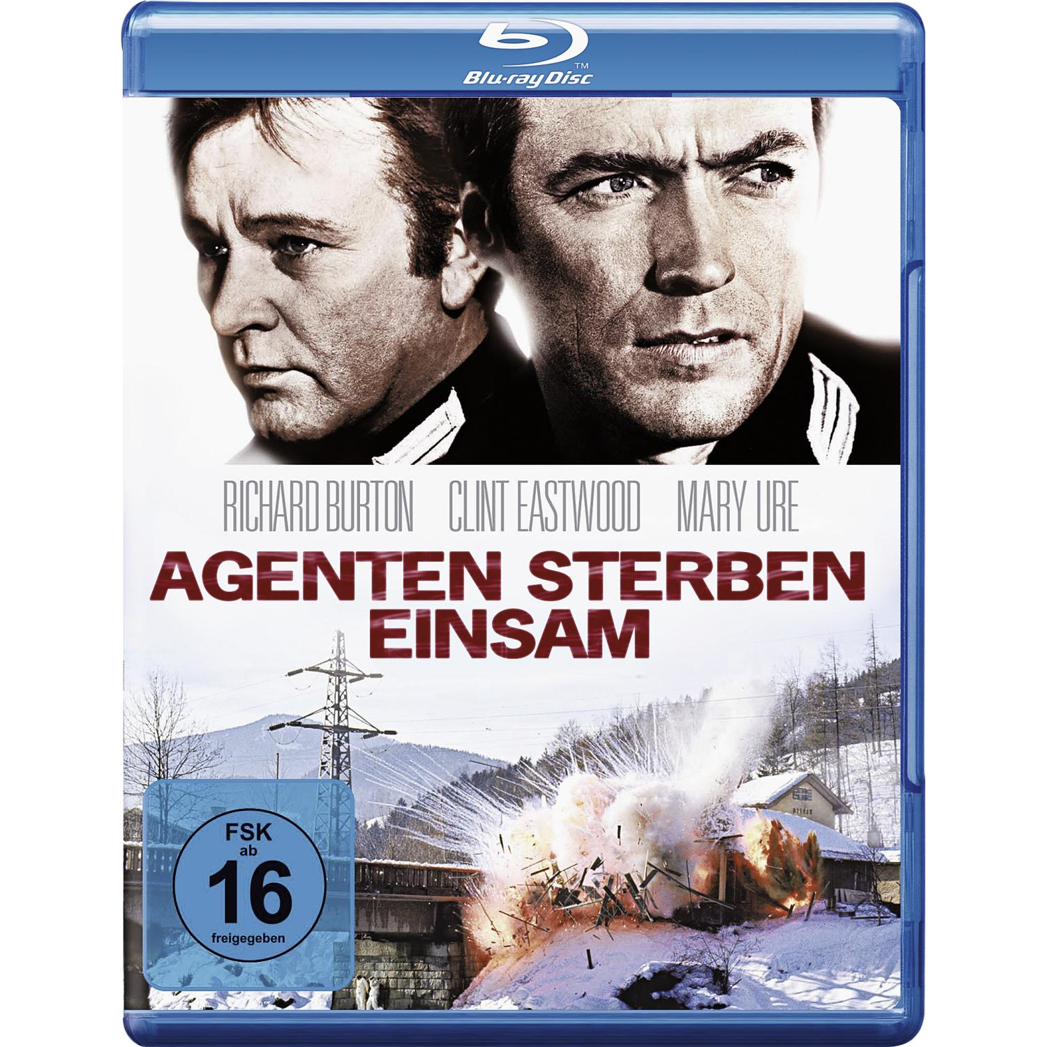 Blu-ray-Disc des Films "Agente sterben einsam" mit Richard Burton und Clint Eastwood. Explosionsszene im Hintergrund.