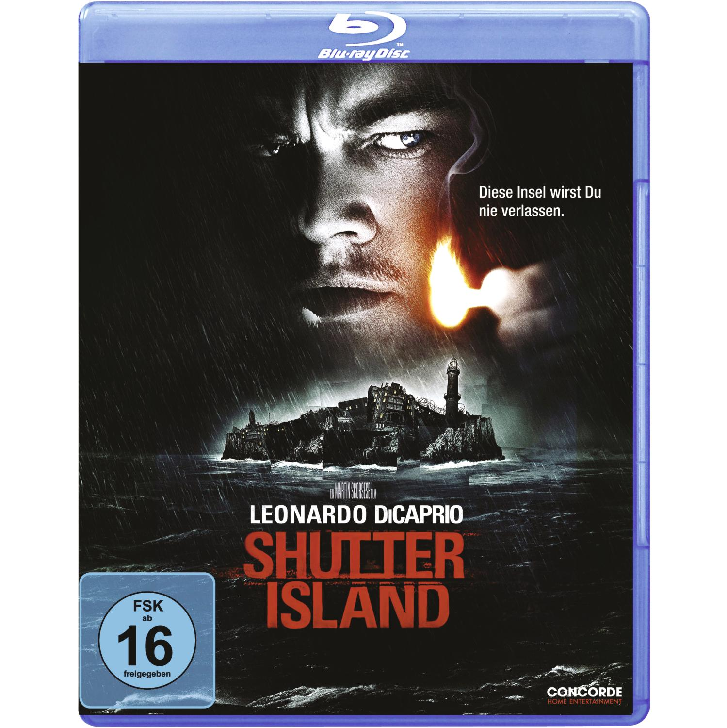 Blu-ray-Cover mit Leonardo DiCaprio, Shutter Island Titel und einem brennenden Streichholz.