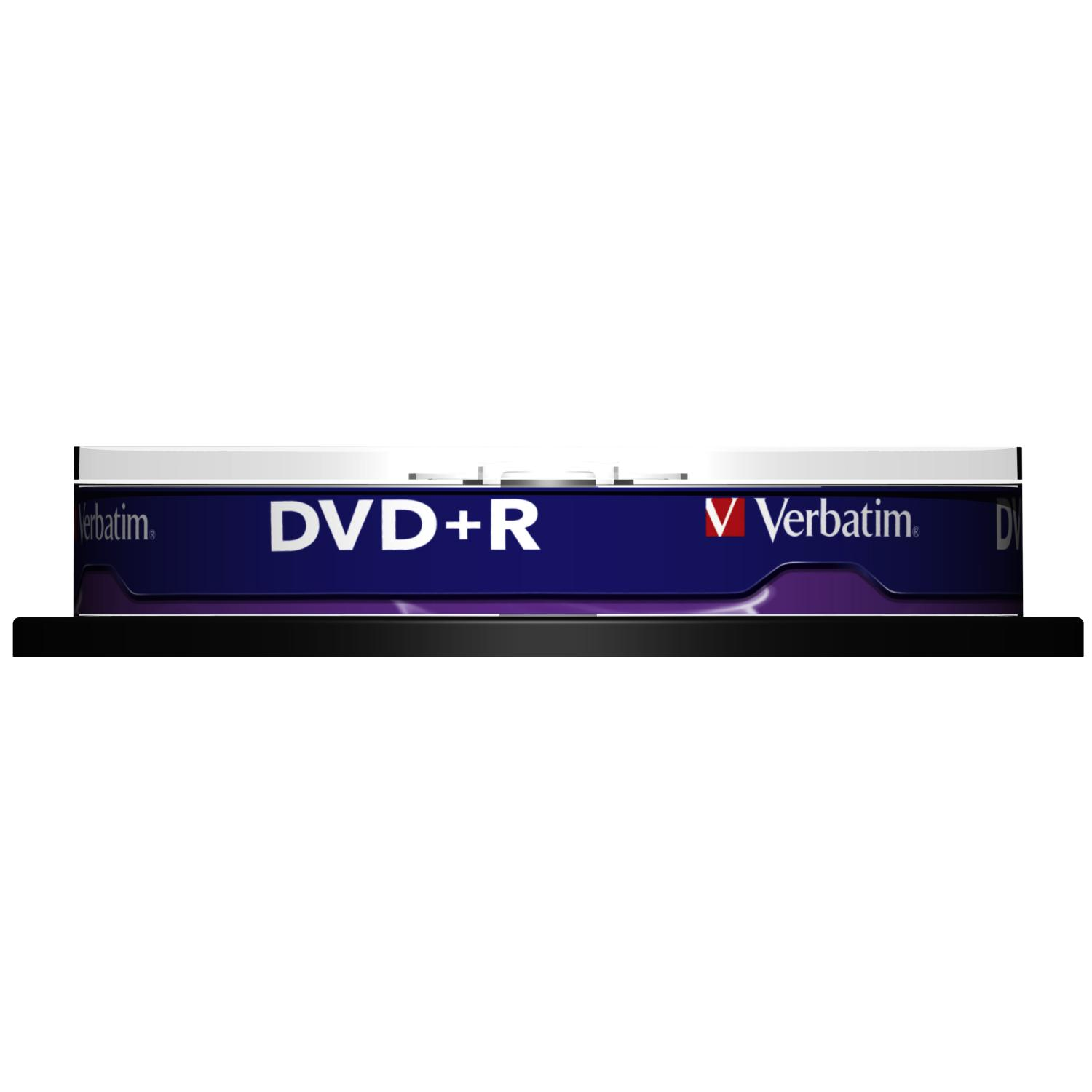 Eine Packung DVD+R-Discs in einem blau-schwarzen Gehäuse. Der Markenname 'Verbatim' ist sichtbar.