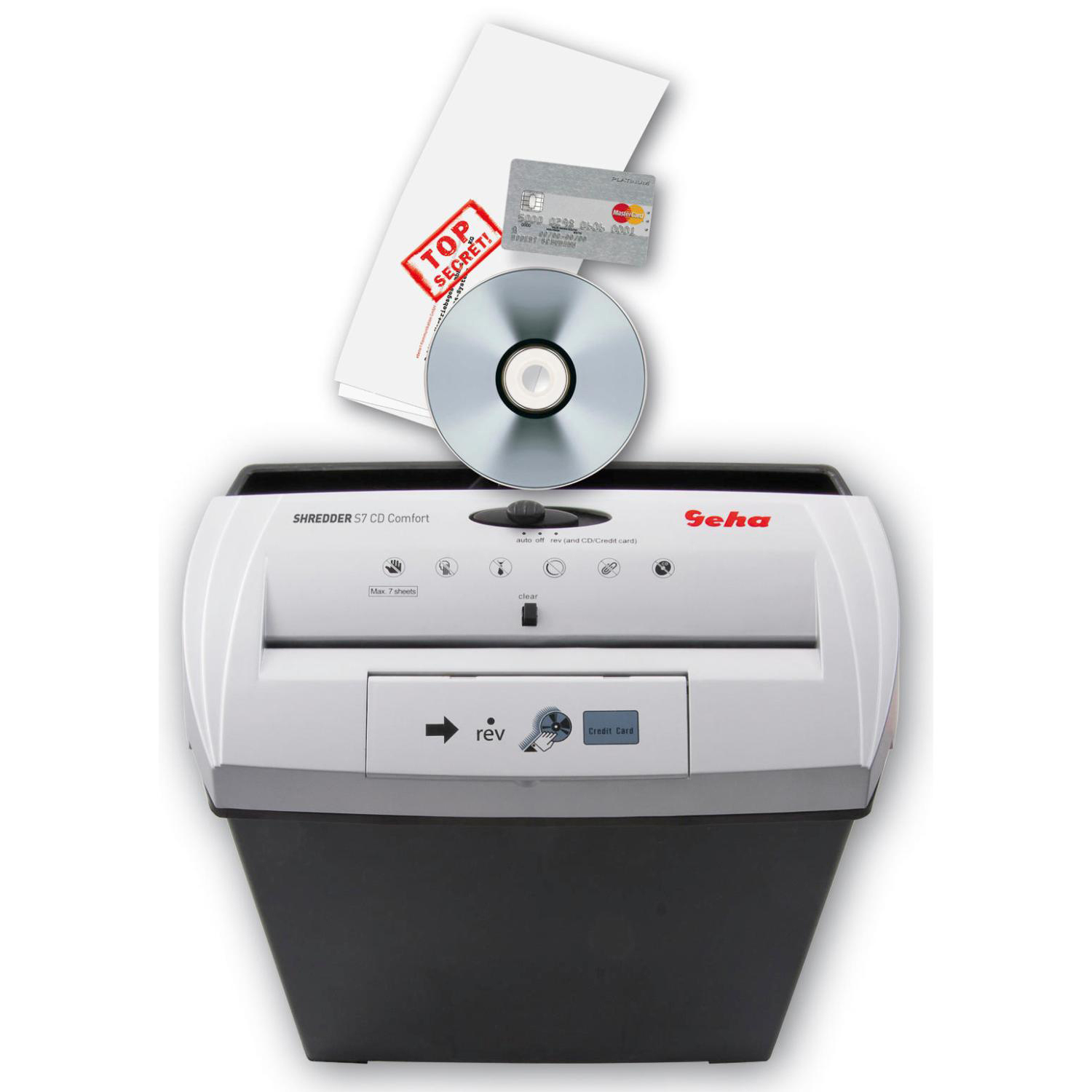 GEHA S 7 CD COMFORT Aktenvernichter, Grau / Schwarz