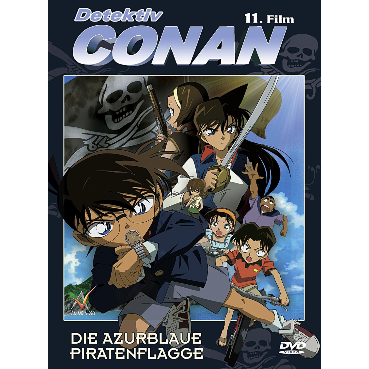 DVD-Cover: Detektiv Conan, Azurblaue Piratenflagge. Zeichentrickfiguren sind zu sehen.