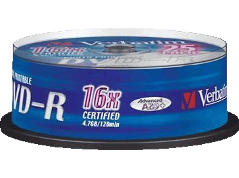 VERBATIM Rohlinge DVD-R 4.7 GB 16x, 25er Spindel printable (43538); DVD-R Rohlinge — Foto 2 von 5