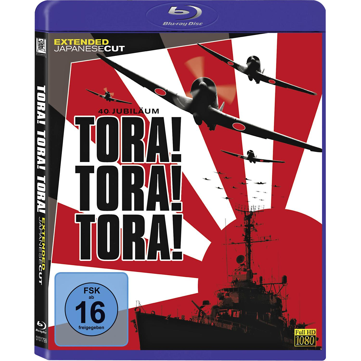 Blu-ray-Cover für 'Tora! Tora! Tora!' mit Flugzeugen, Schiff und japanischem Text.