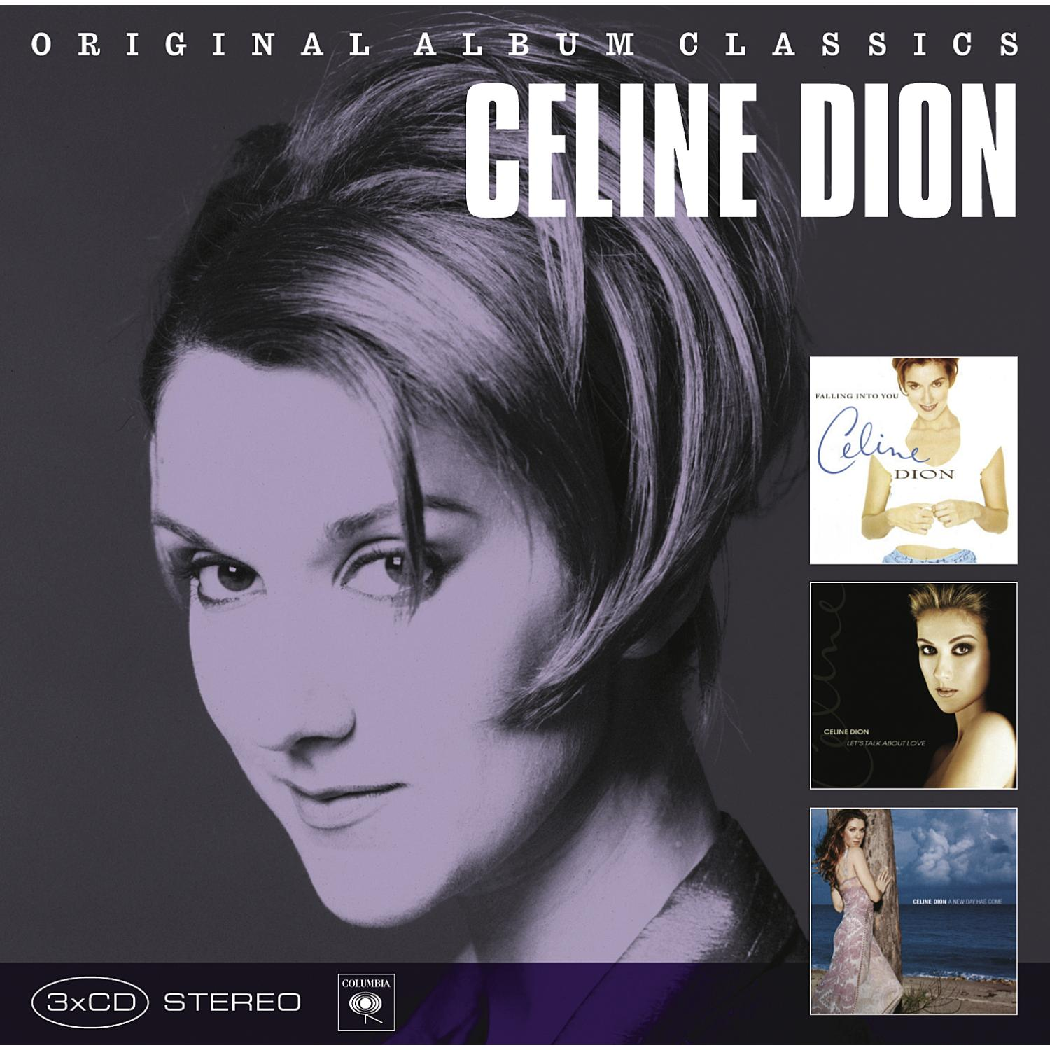Celine Dion album borítója fekete-fehér portréval és három kisebb albumborítóval.