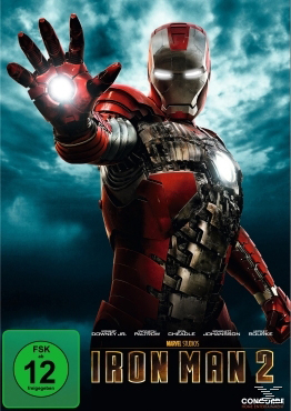 Iron Man 2 DVD-Cover. Iron Man in roter Rüstung streckt die Hand aus. Dunkler Hintergrund.