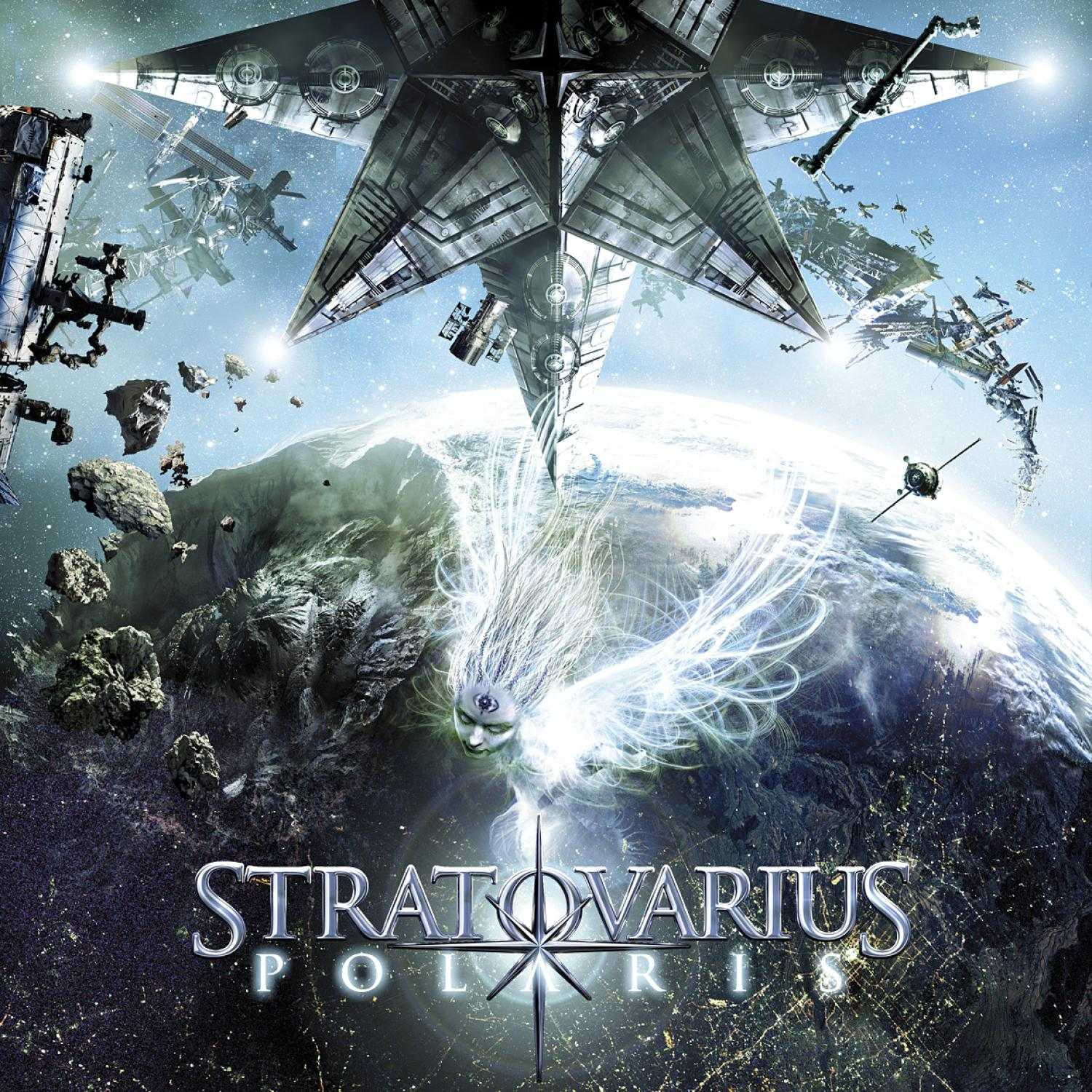 Albumcover mit Raumschiff über einem Planeten. Bandname 'Stratovarius' unten.