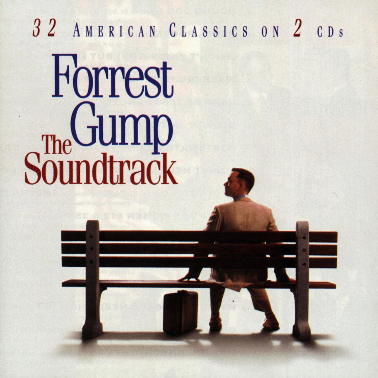 Albumcover von Forrest Gump, der auf einer Bank sitzt. Ein Koffer liegt auf dem Boden.