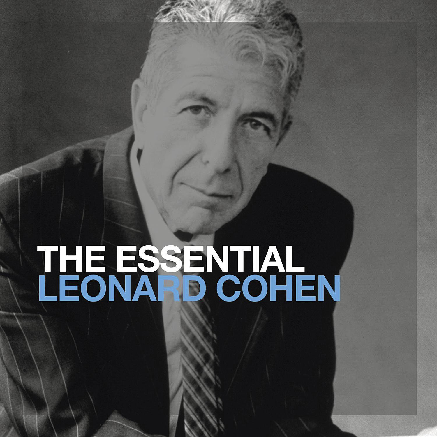 Leonard Cohen album cover, black and white image of Cohen, with 'THE ESSENTIAL LEONARD COHEN' text.