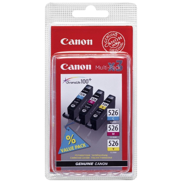 Canon Tintenpatronen in einer Verpackung. Die Verpackung ist rot und weiß.