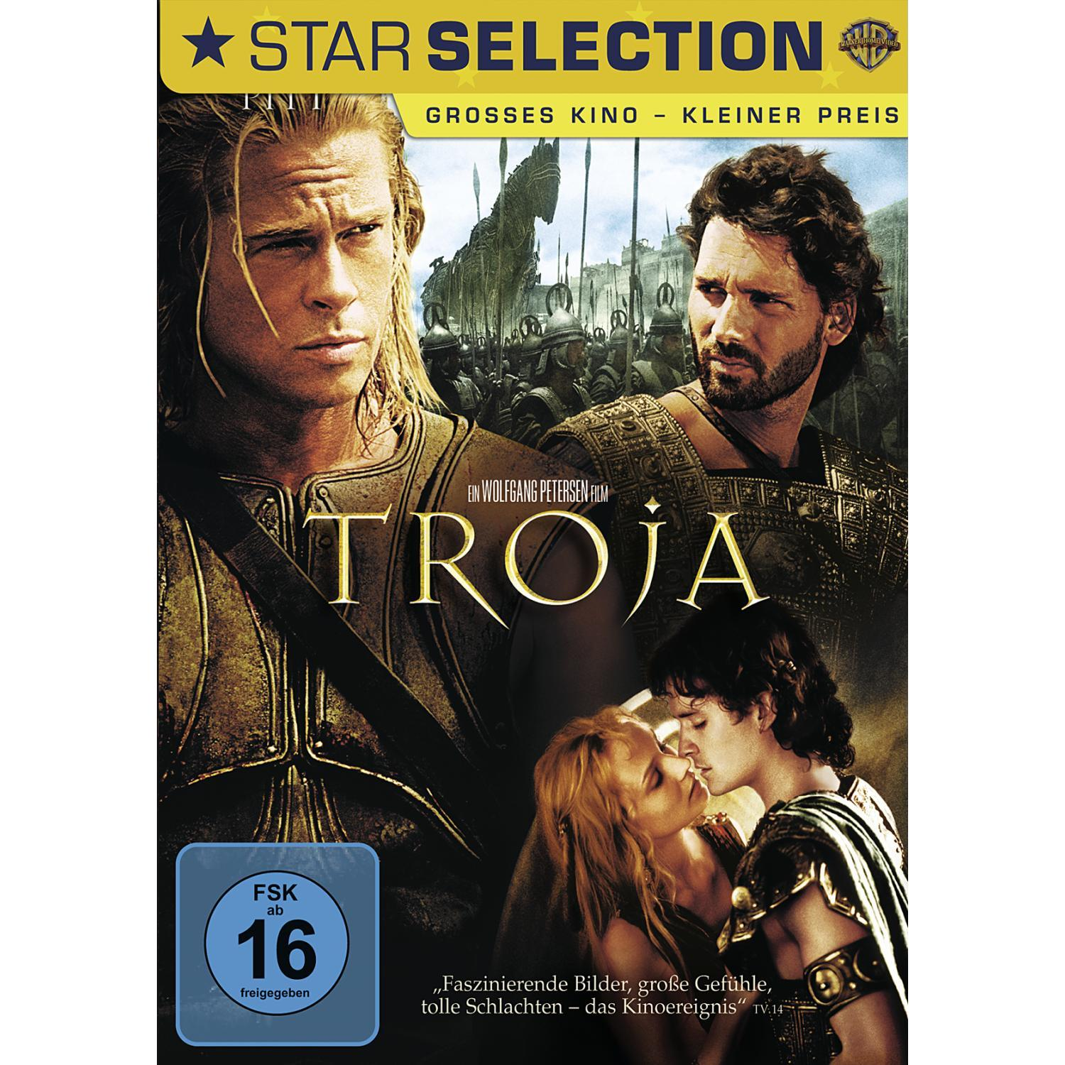 Troja DVD-Hülle mit Brad Pitt und anderen Schauspielern. Filmposter-Kunst.