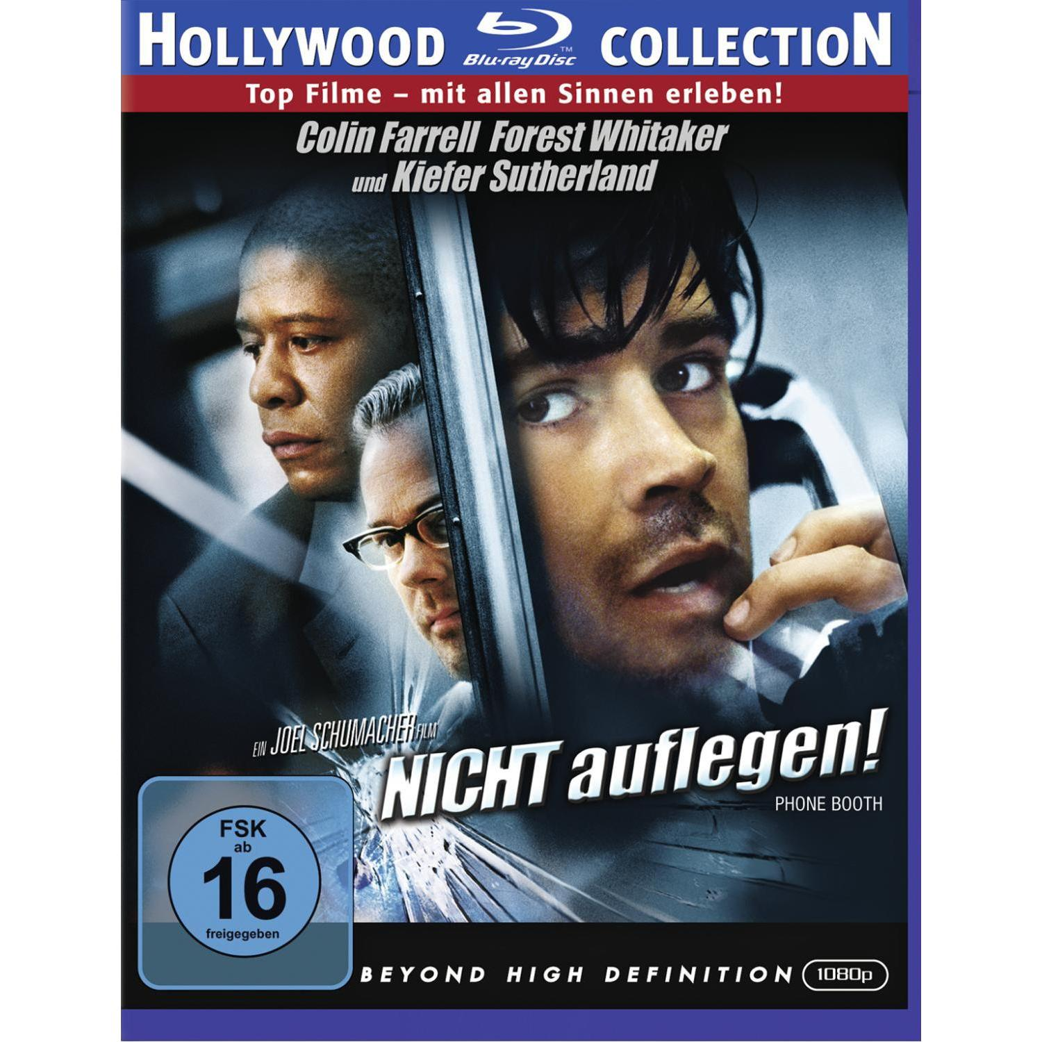 Filmposter mit Colin Farrell, Forest Whitaker und Kiefer Sutherland. Titel: Telefonzelle.