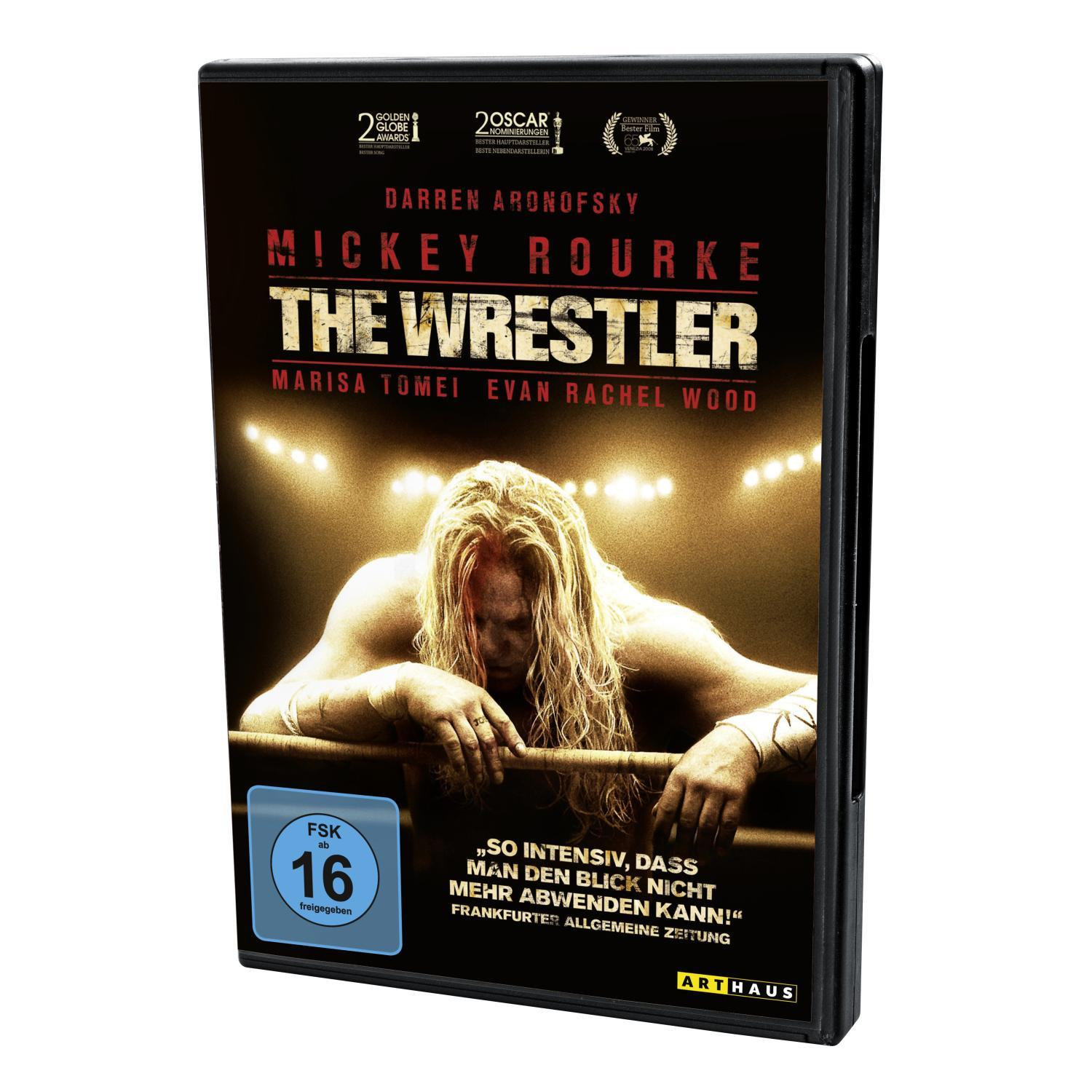DVD-Hülle für 'The Wrestler'. Das Cover zeigt Mickey Rourke mit langen blonden Haaren.