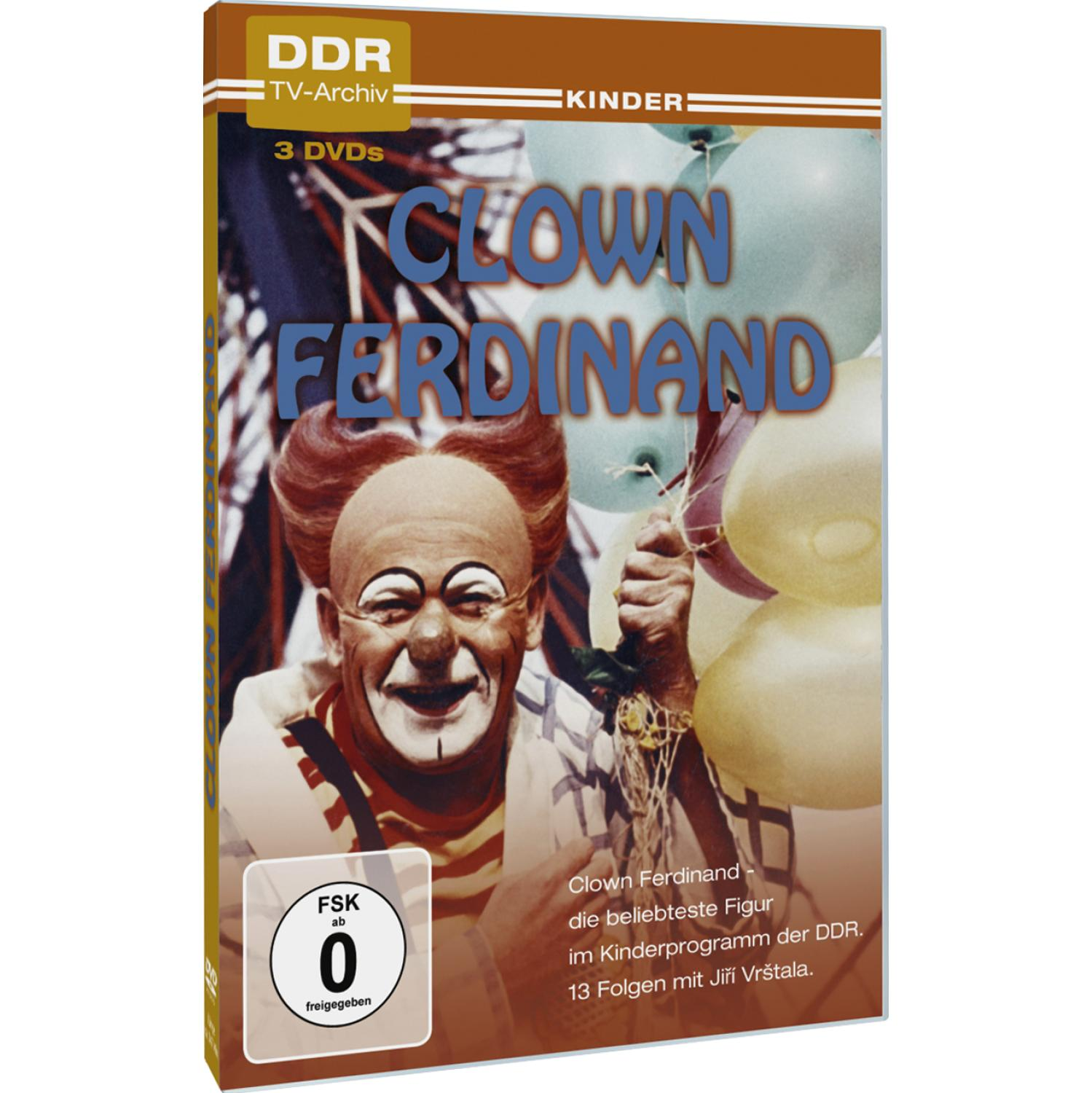 DVD-Cover: Clown Ferdinand, ein Clown mit roten Haaren, der Ballons hält, mit Text.