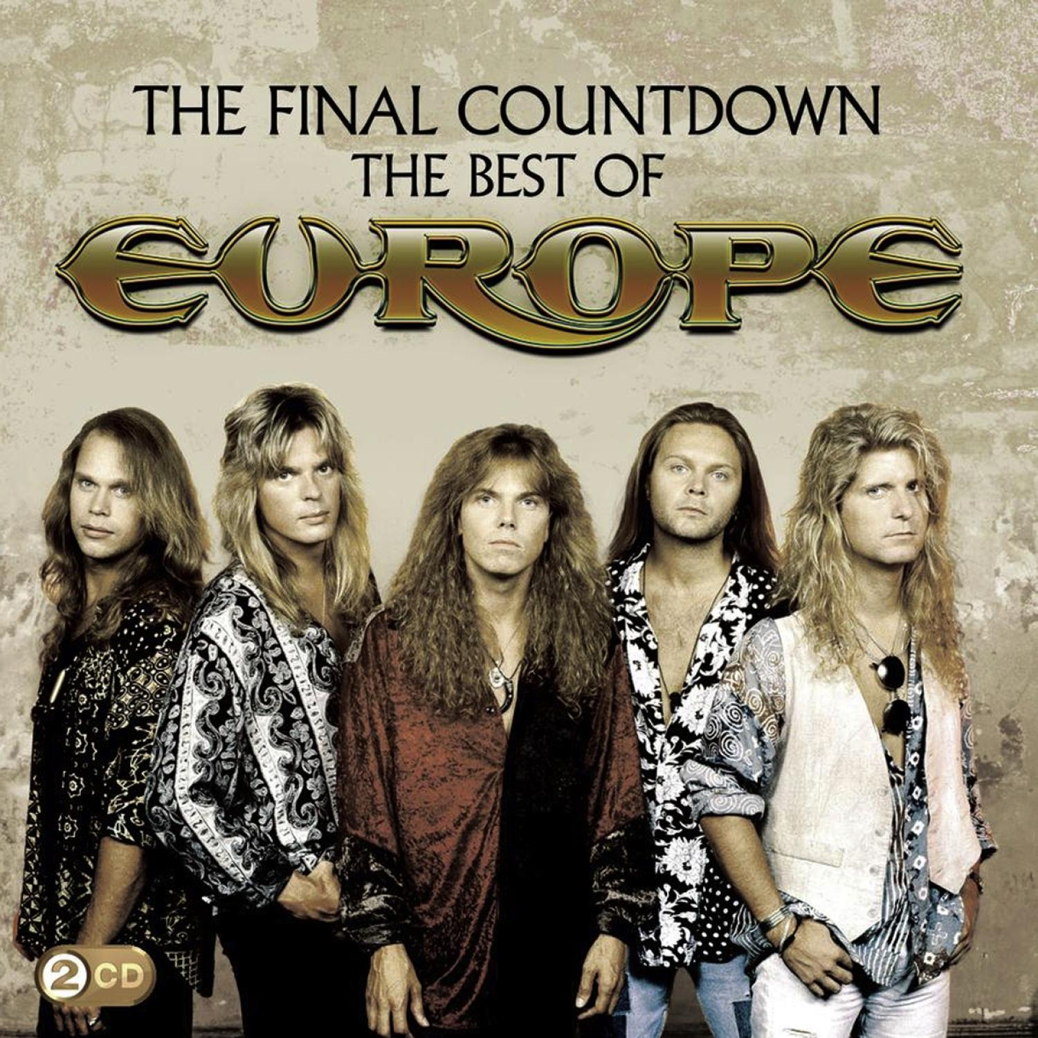 Albumcover von 'The Final Countdown' mit fünf Männern, der Band 'Europe'.