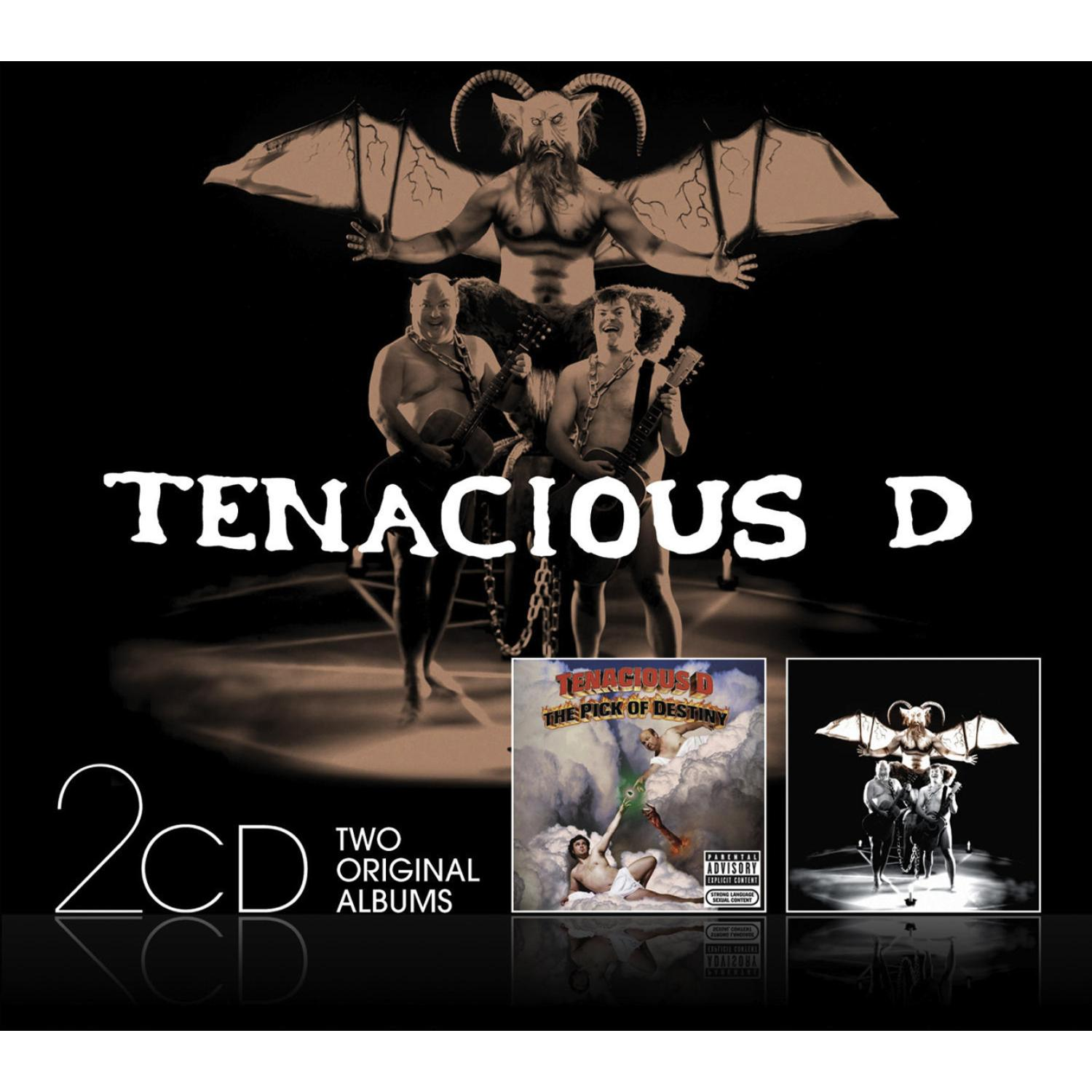 Albumcover mit der Band Tenacious D und einer gehörnten Figur über ihnen.