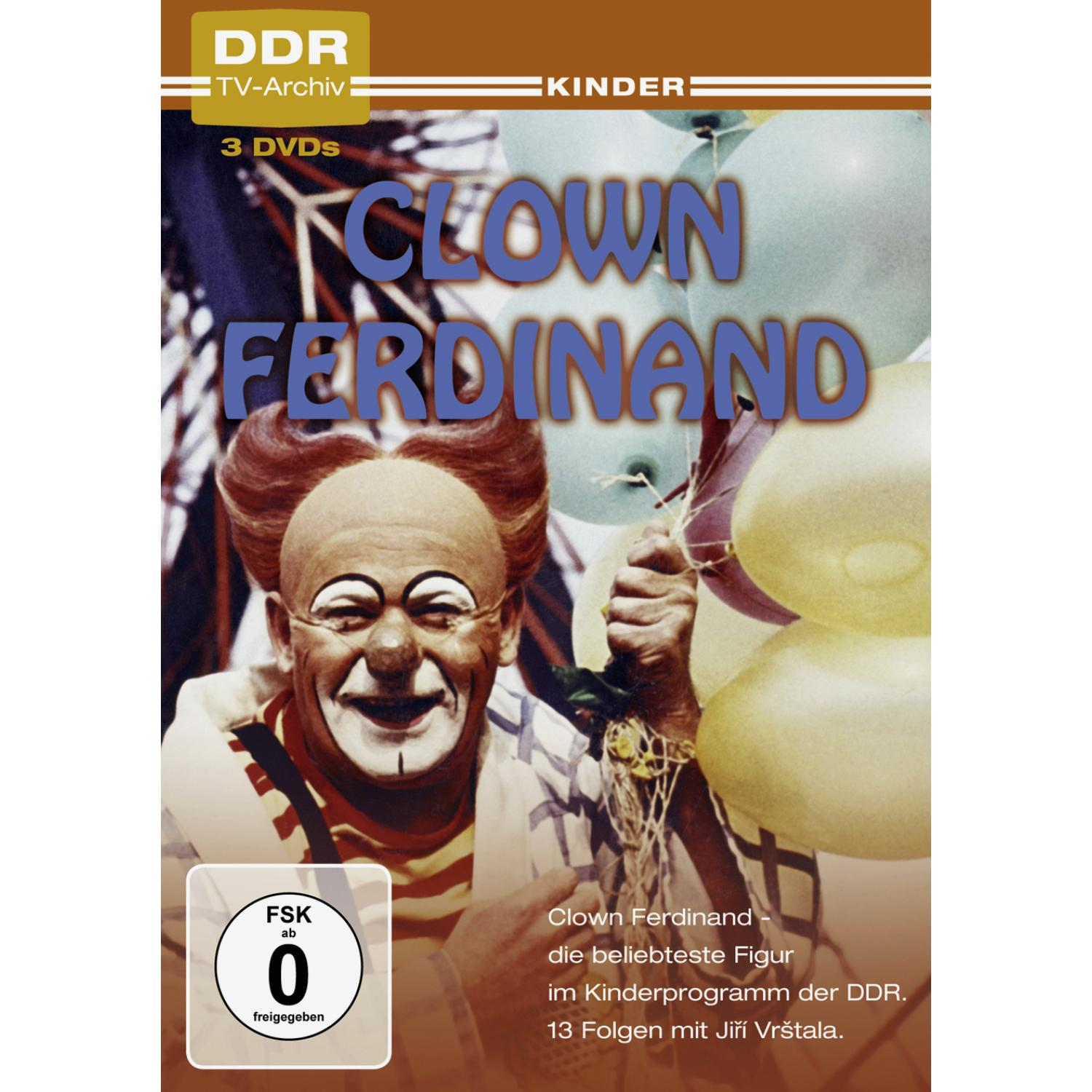 DVD-Cover eines Clowns, der Ballons hält, Text "Clown Ferdinand".