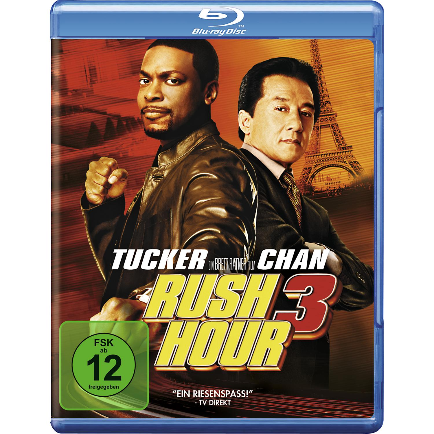 Blu-ray-Filmcover mit zwei Männern, Jackie Chan und Chris Tucker, mit Text auf Englisch.