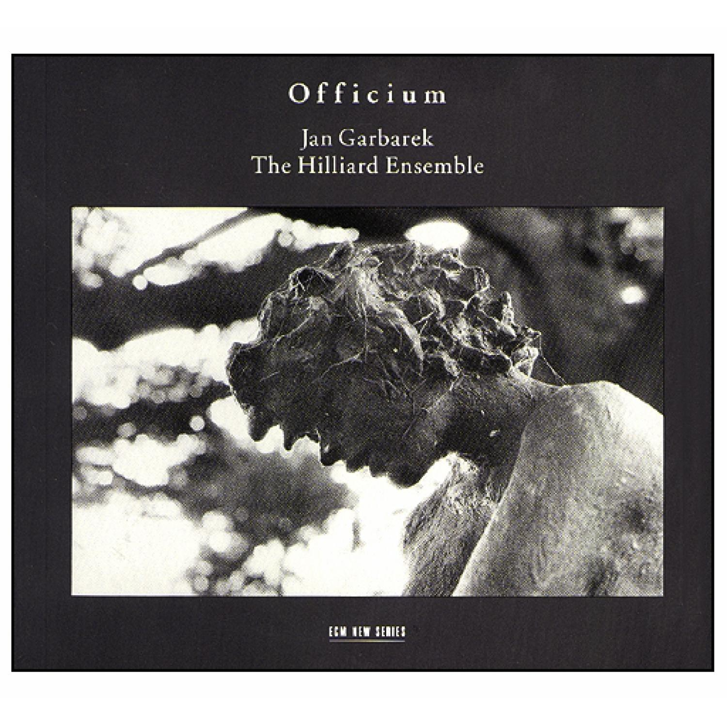 Albumcover mit einer Kopfskulptur, dunklem Hintergrund und dem Titel 'Officium'.
