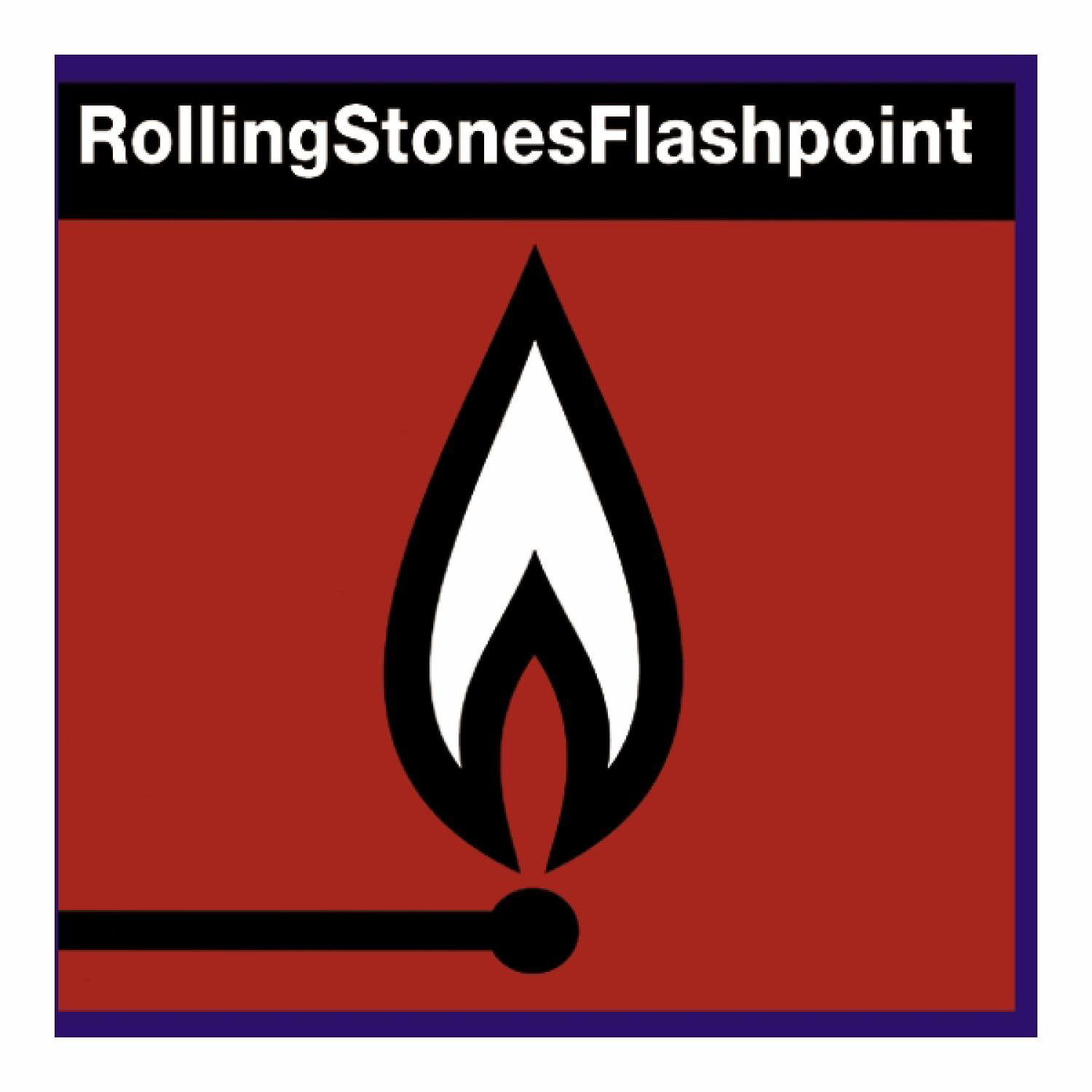 Rolling Stones Albumcover mit Flammen-Grafik. Rote und weiße Flamme auf rotem Hintergrund.