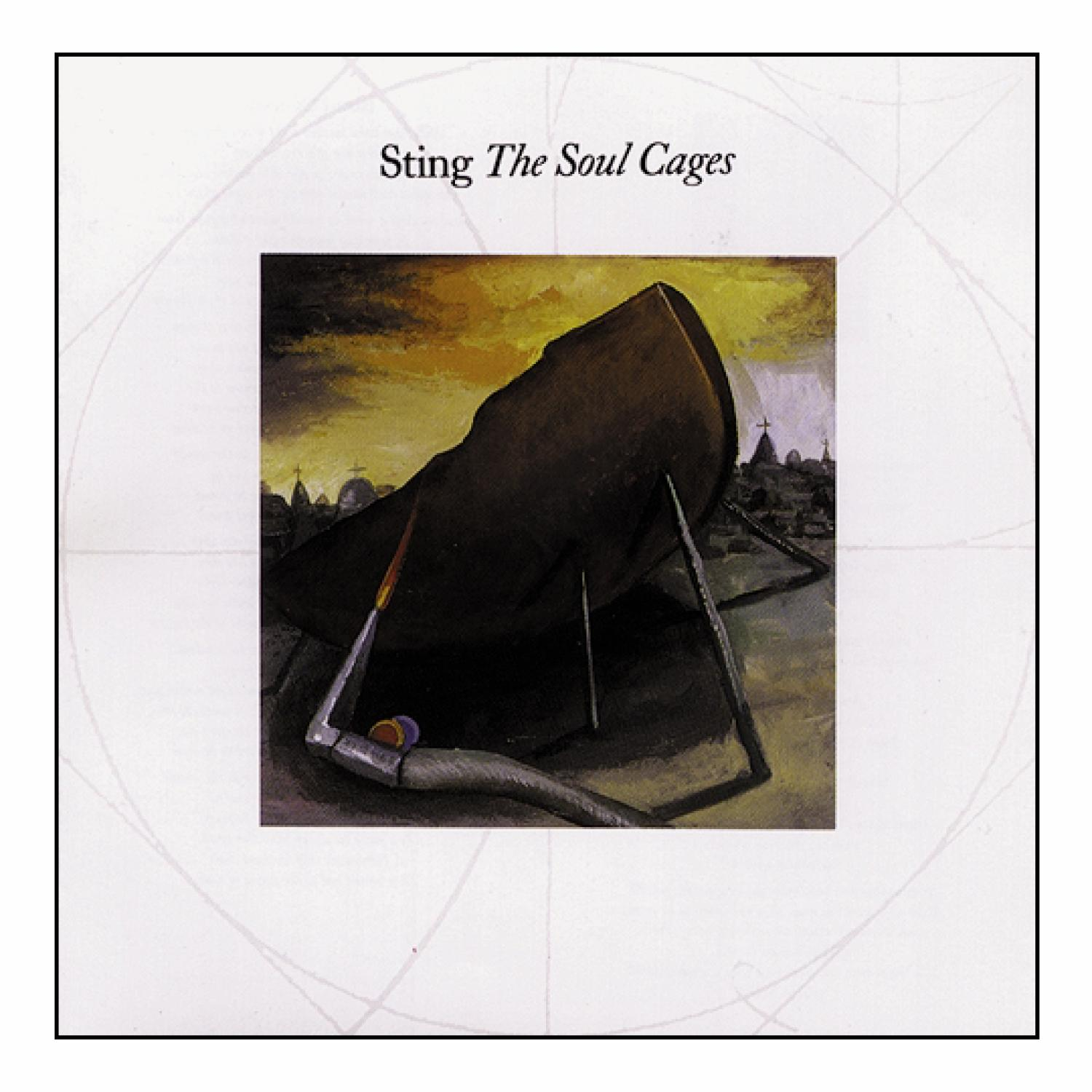 Albumcover für 'Sting The Soul Cages', mit einer dunklen bootsartigen Struktur vor gelbem Himmel, umgeben von Bögen.