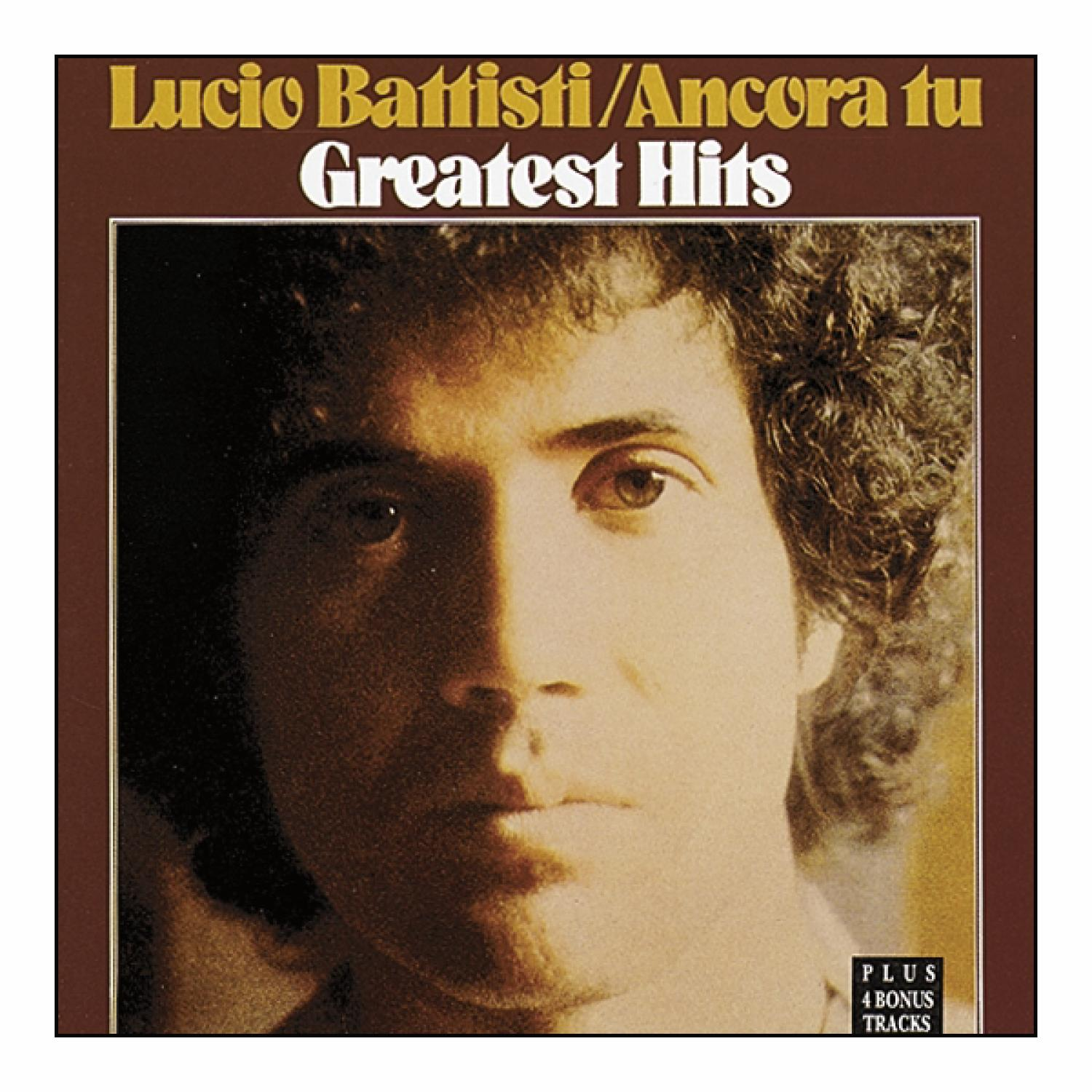 Lucio Battisti Albumcover: Gesicht im Schatten, Text oben, brauner Hintergrund.