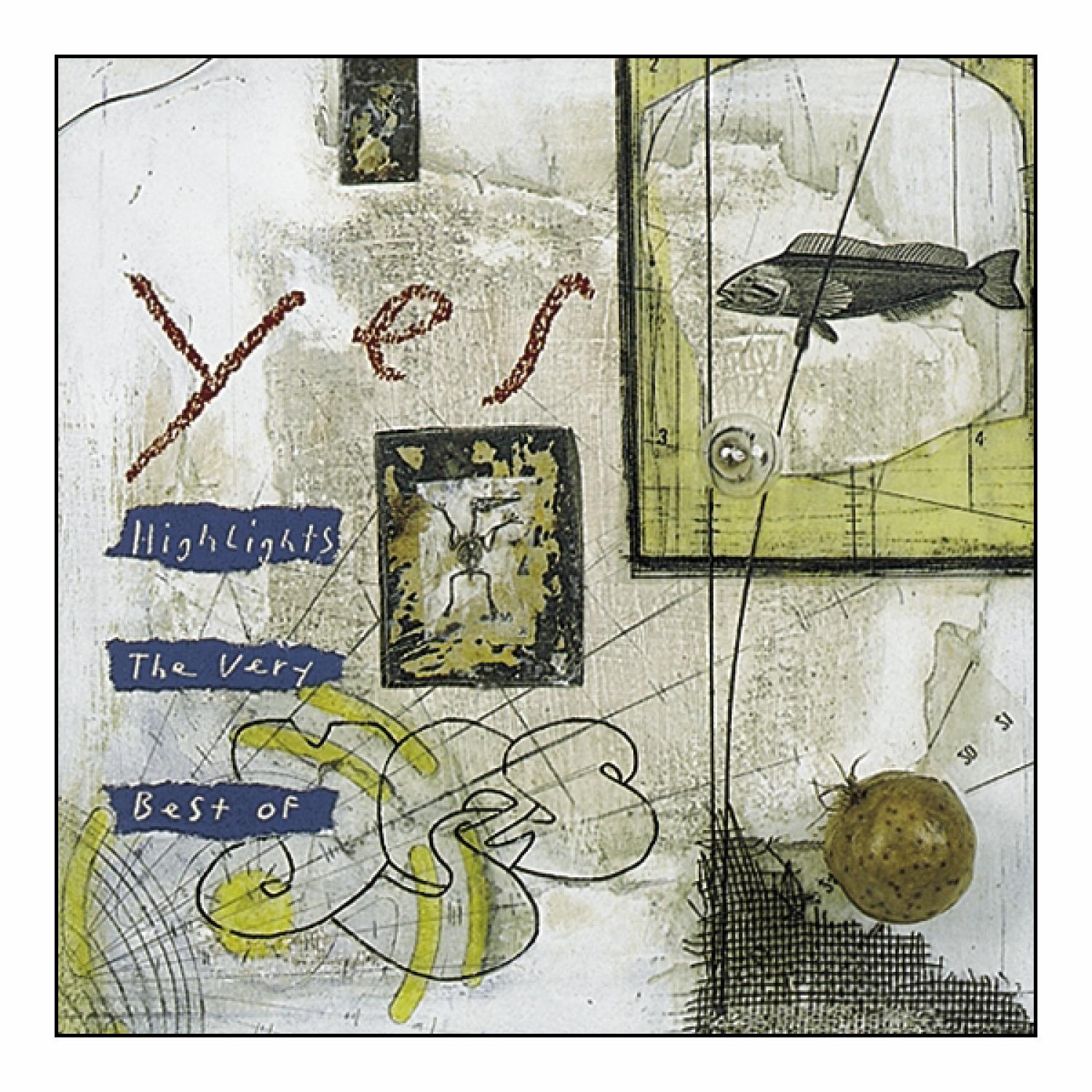 Albumcover mit weißem Hintergrund und abstrakter Kunst, mit dem Wort 'YES' in Rot.