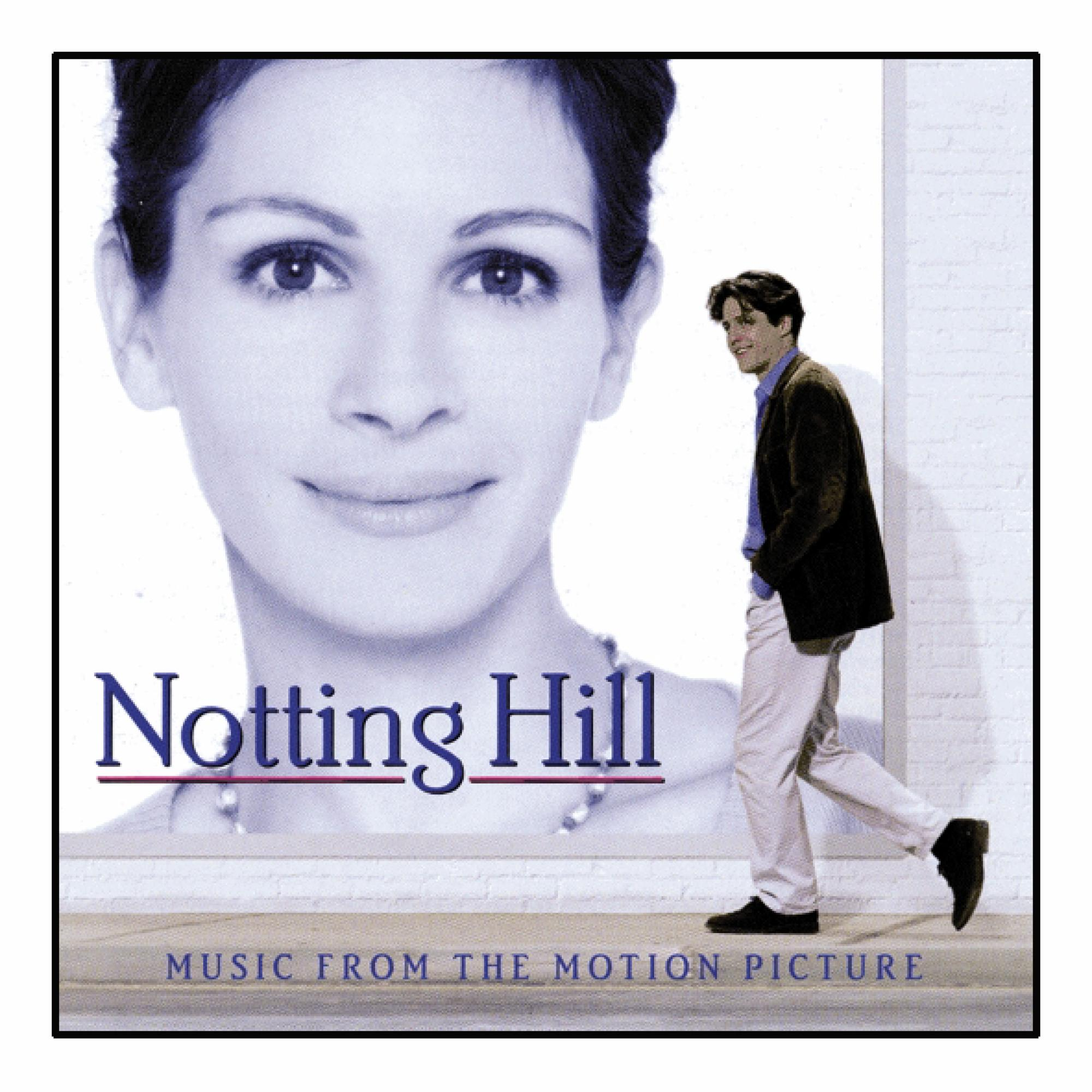 Notting Hill DVD-Cover. Julia Roberts' Gesicht im Hintergrund, Hugh Grant geht davor. Titeltext.