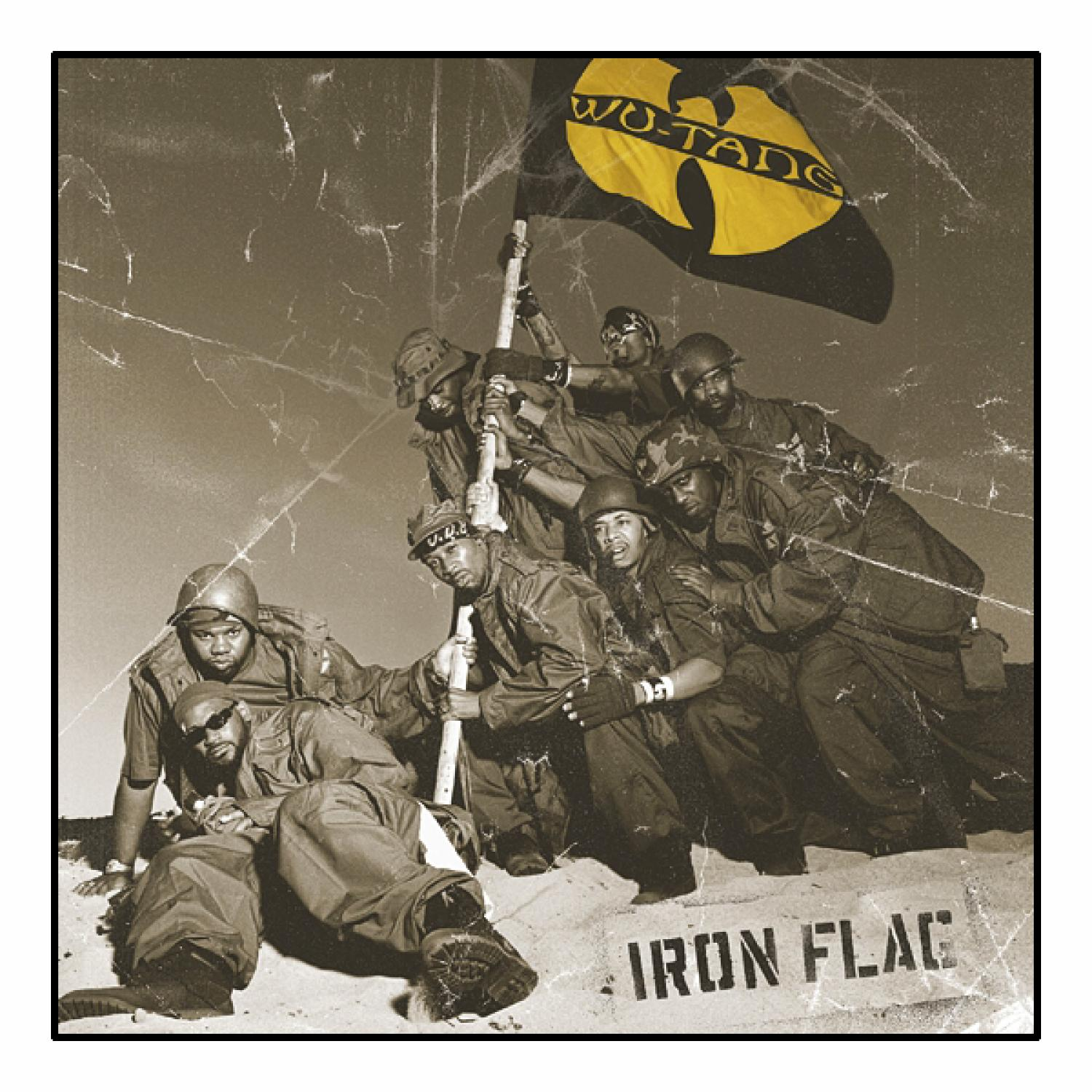 Wu-Tang Clan hält eine Flagge, Vintage-Fotoeffekt.