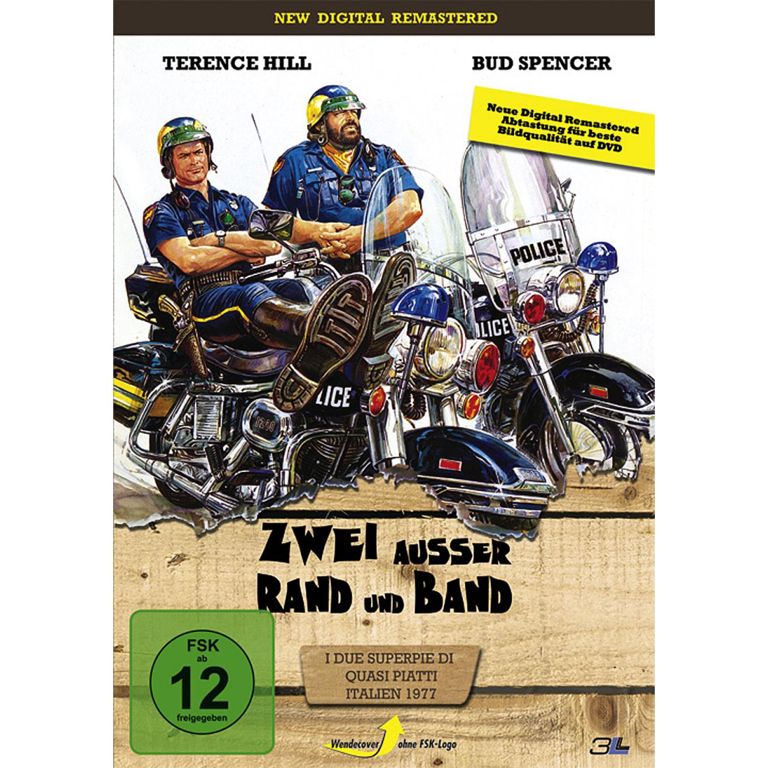 Filmplakat mit zwei Polizisten auf Motorrädern. Der Titel lautet 'Zwei Ausser Rand Und Band'.