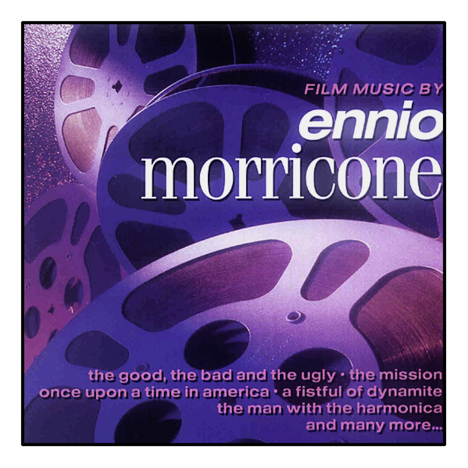 Filmrollen mit dem Text: Film Music by Ennio Morricone. Das Cover listet Filmtitel auf.