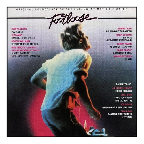 Albumcover von 'Footloose' mit Tänzer, Tracklist und Text.
