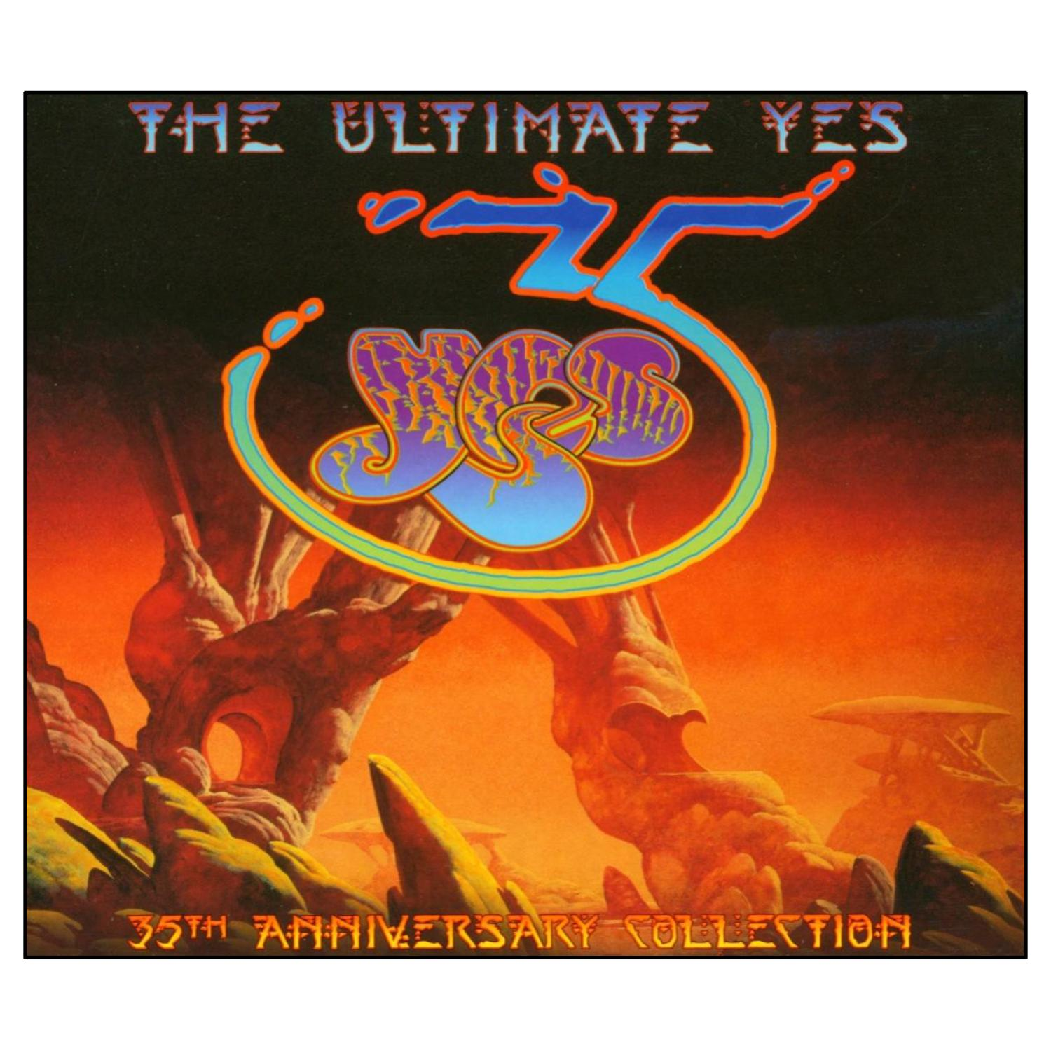 Albumcover für The Ultimate Yes. Enthält das Yes-Logo mit orange und blauen Farben, mit einem orangefarbenen Hintergrund.
